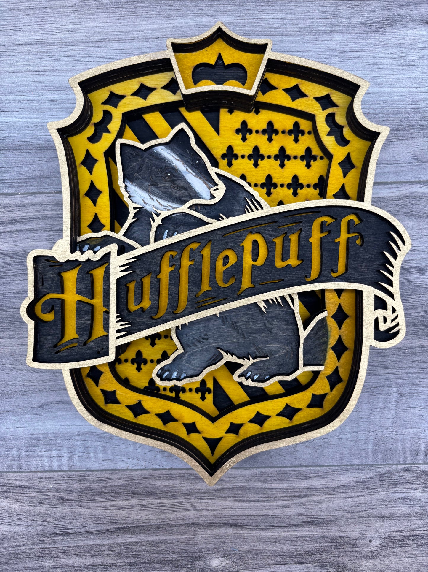 Wooden Hufflefuff 3D Art