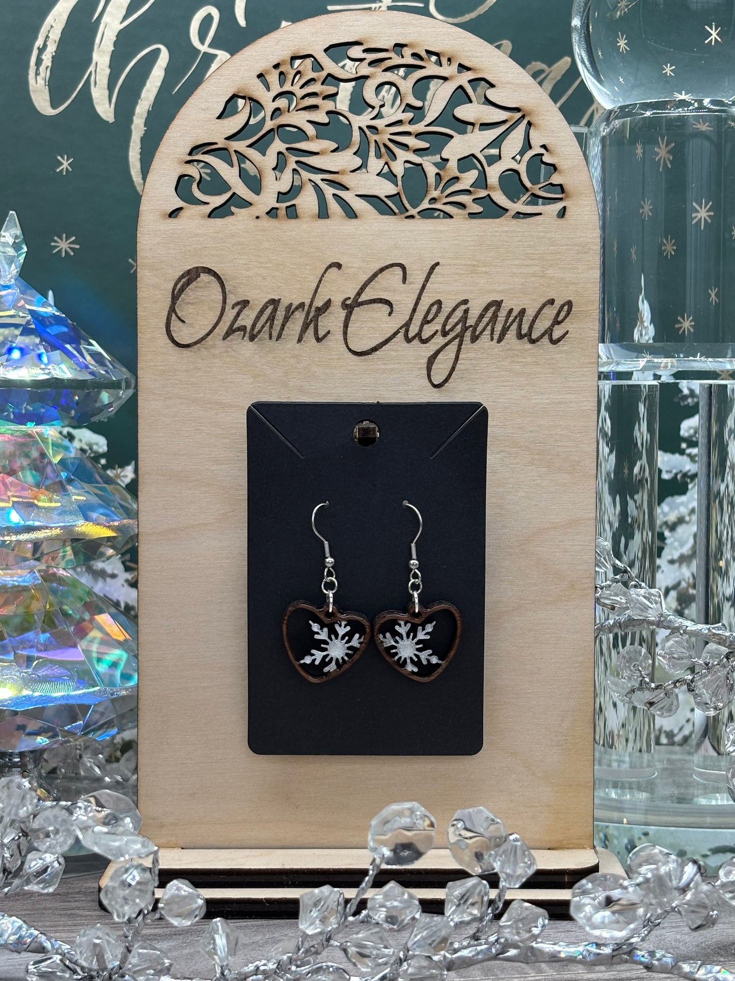 Winter Snowflake Heart Earrings