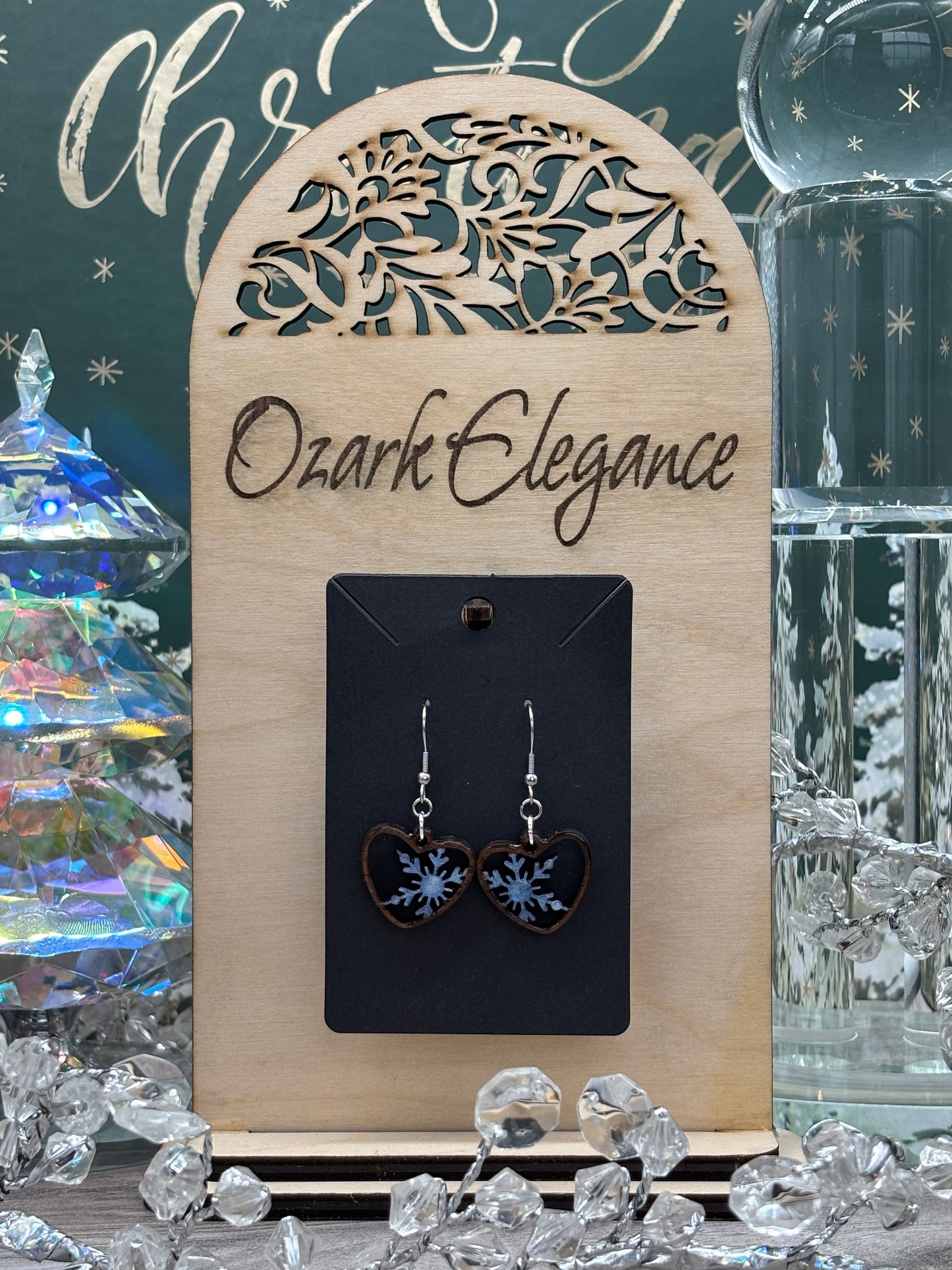 Winter Snowflake Heart Earrings