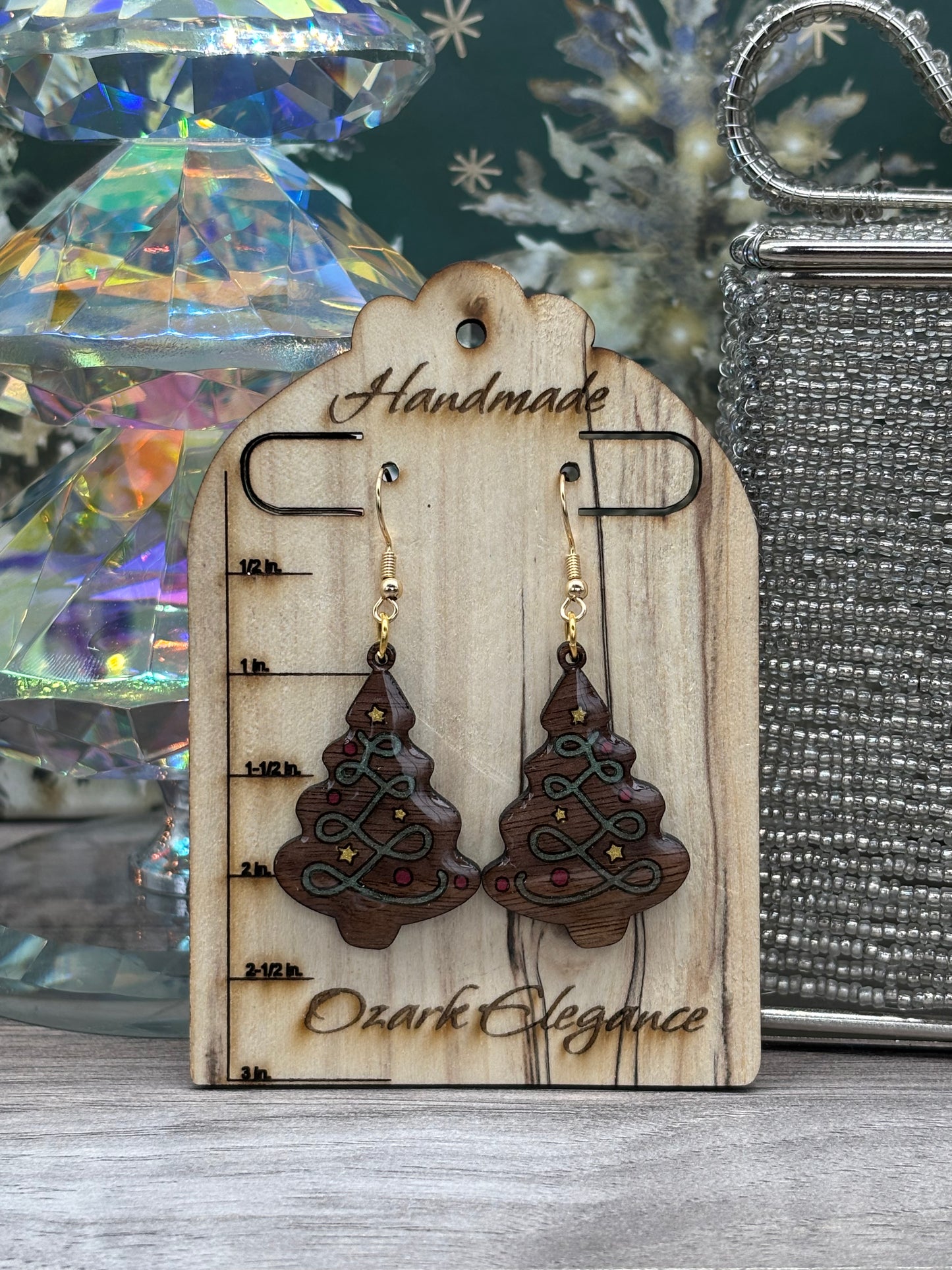 Hand Painted Christmas Tree Earrings