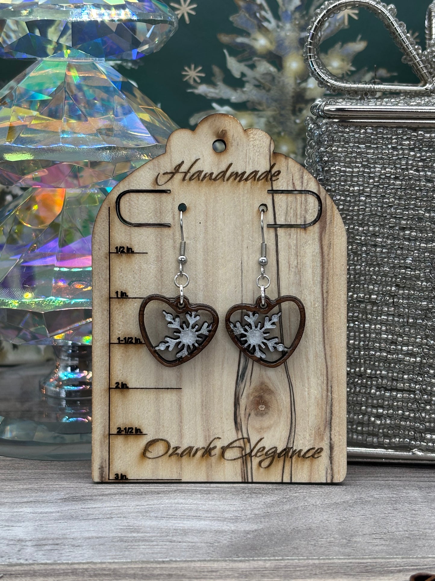 Winter Snowflake Heart Earrings
