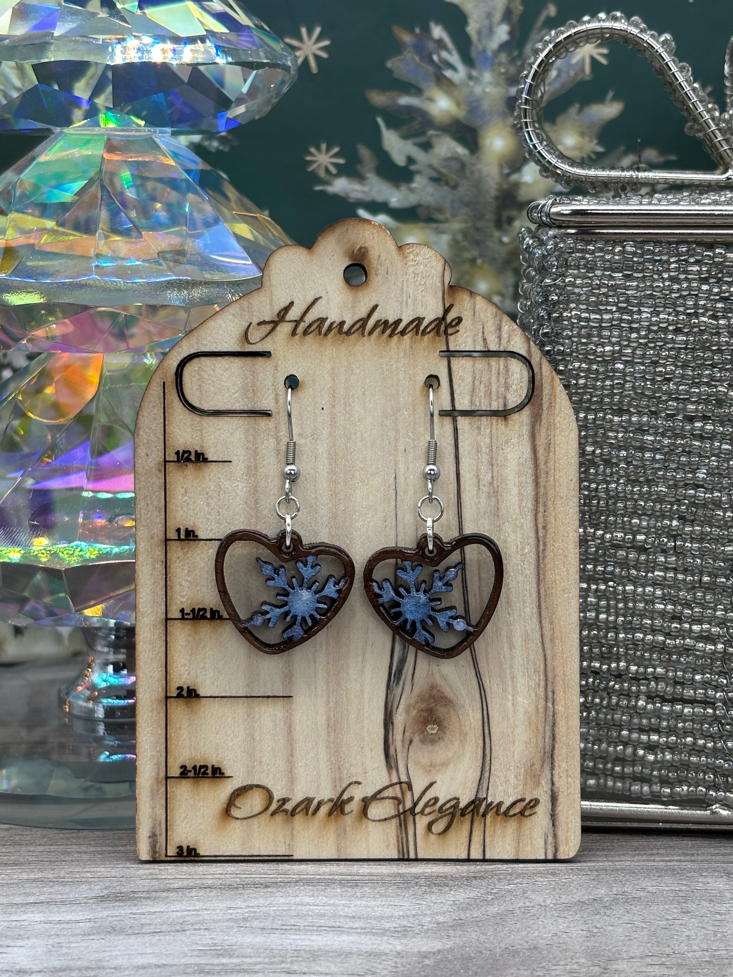 Winter Snowflake Heart Earrings