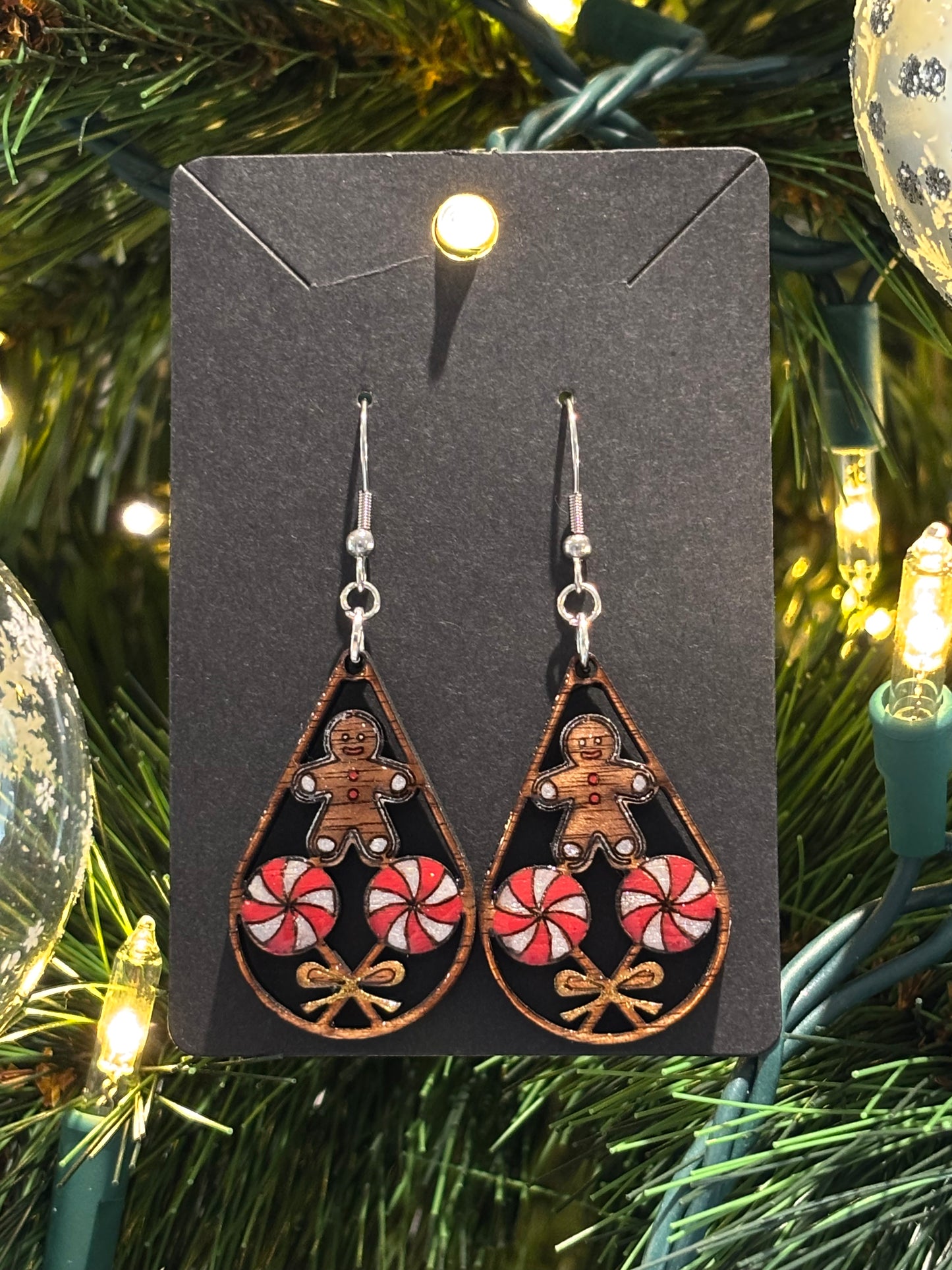 Classy Gingerbread Man & Lollipop Teardrop Earrings