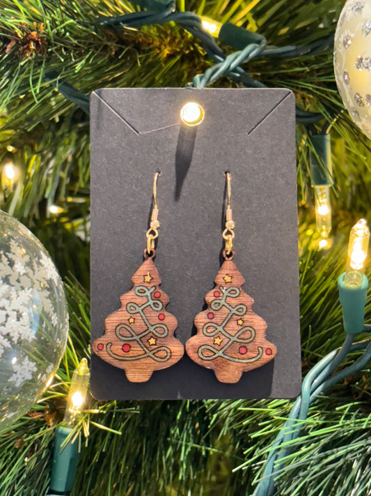 Hand Painted Christmas Tree Earrings