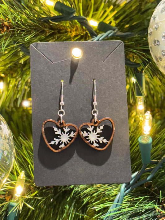Winter Snowflake Heart Earrings