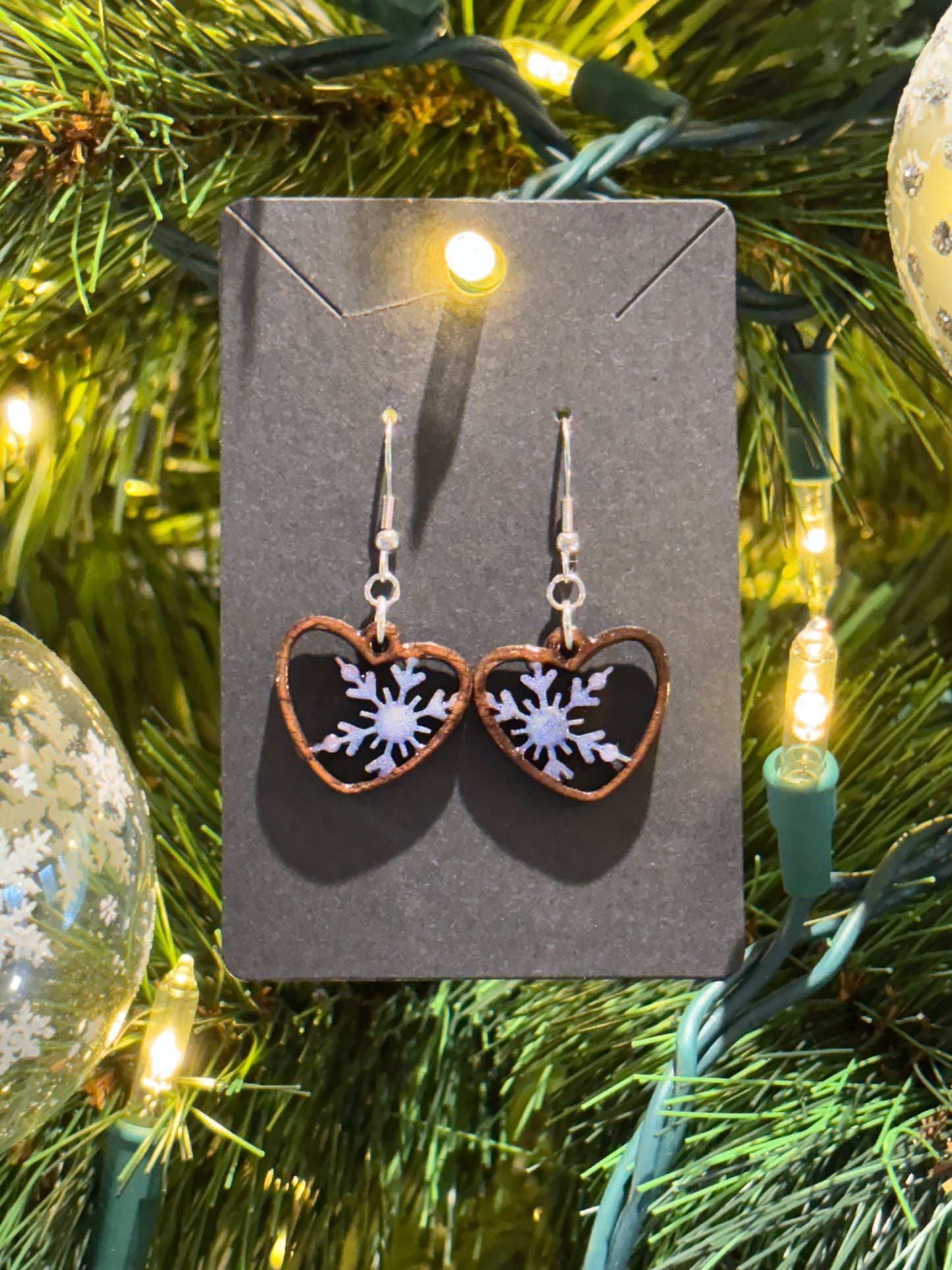 Winter Snowflake Heart Earrings