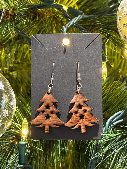 Simple Christmas Tree with Stars Earrings