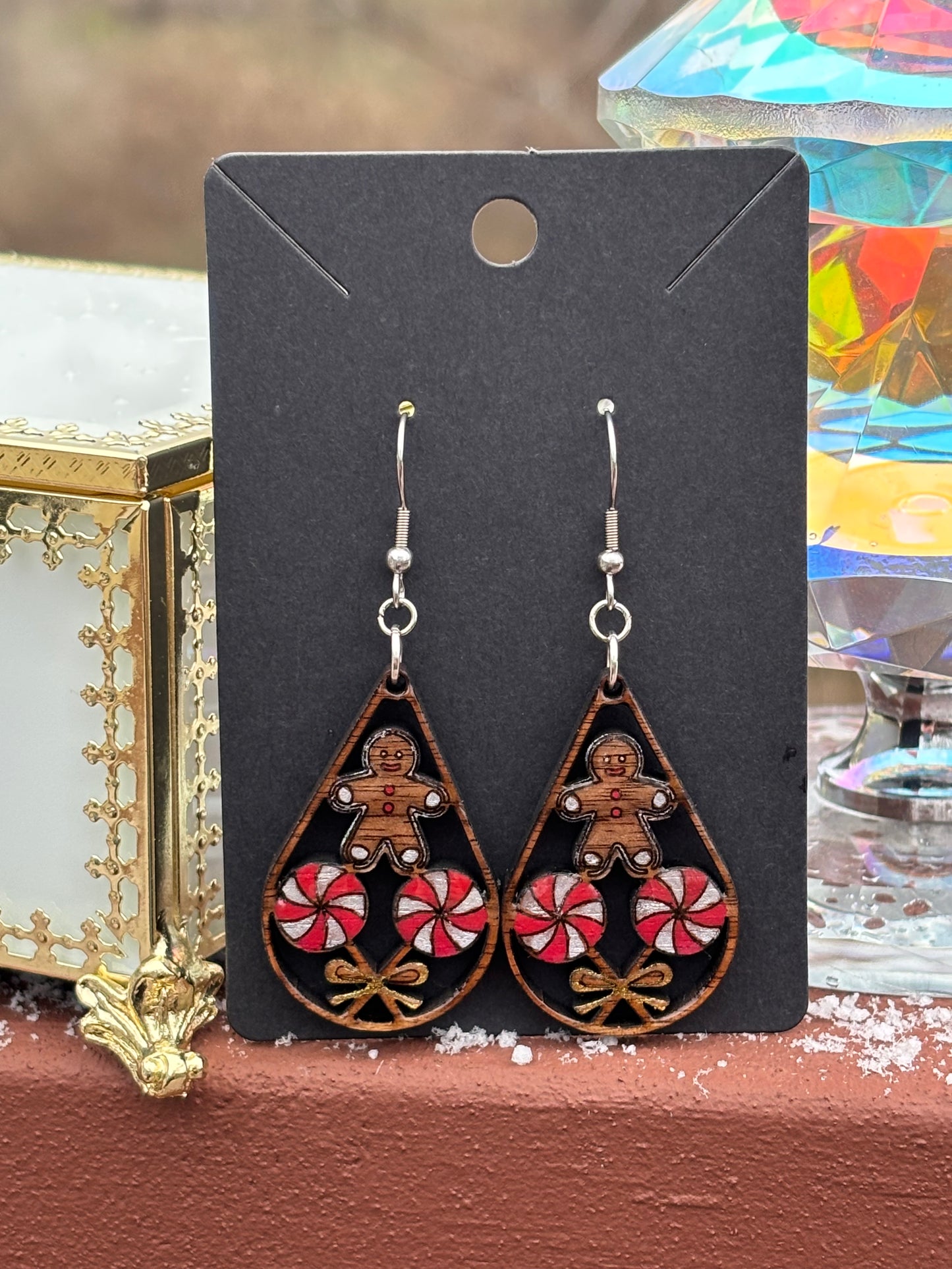 Classy Gingerbread Man & Lollipop Teardrop Earrings