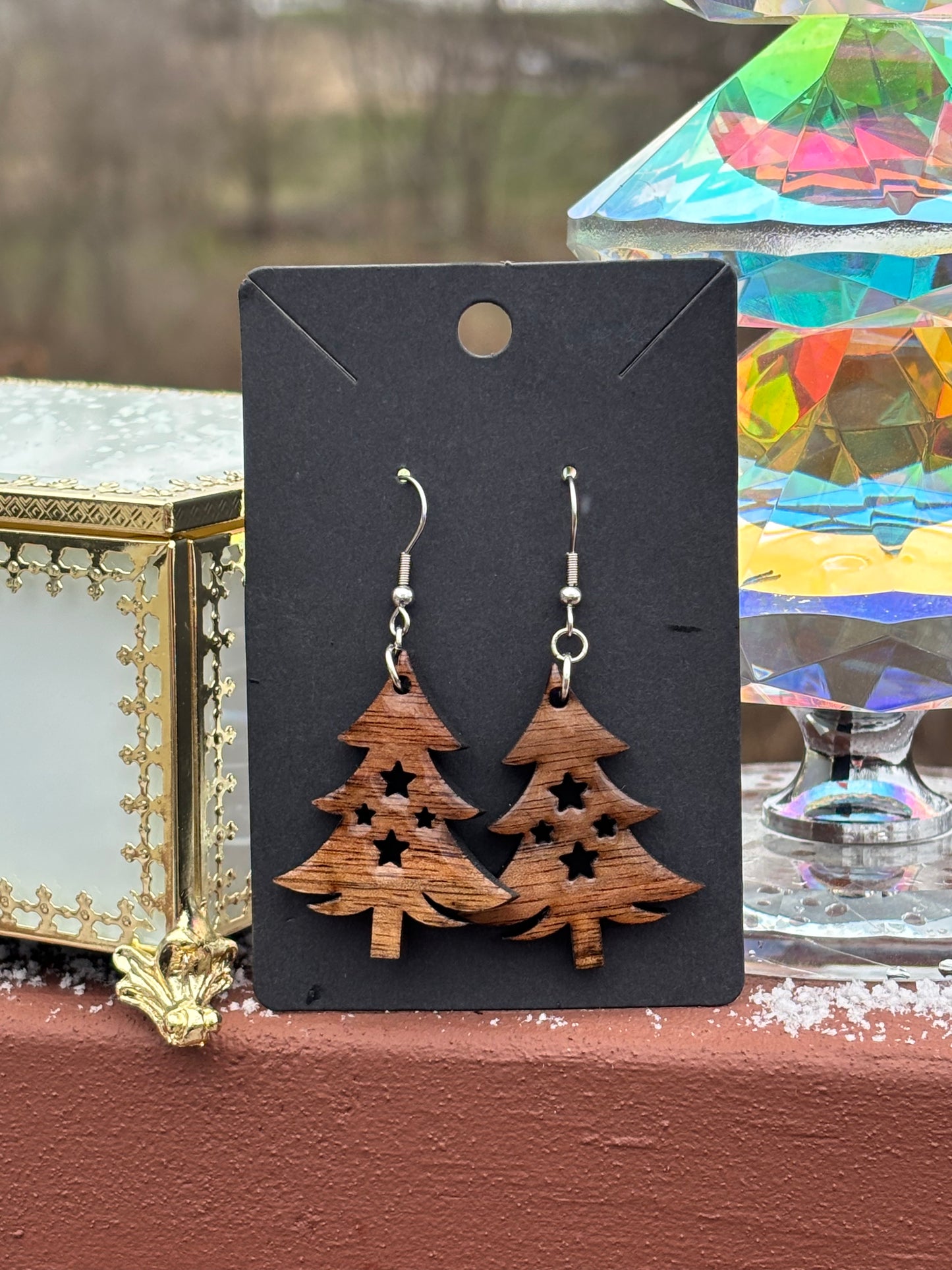 Simple Christmas Tree with Stars Earrings