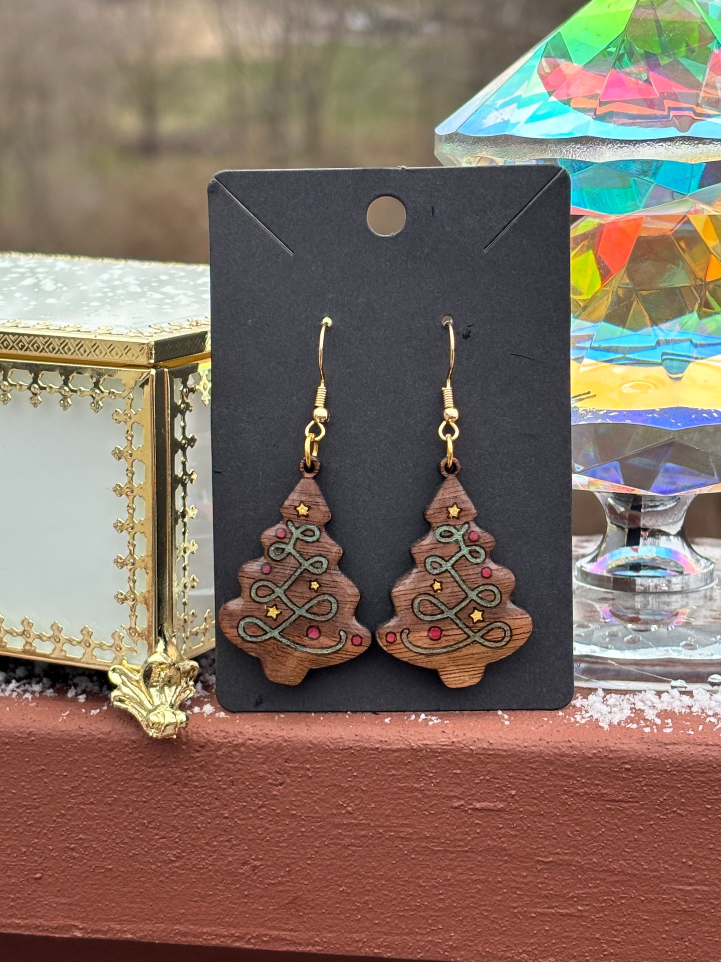 Hand Painted Christmas Tree Earrings