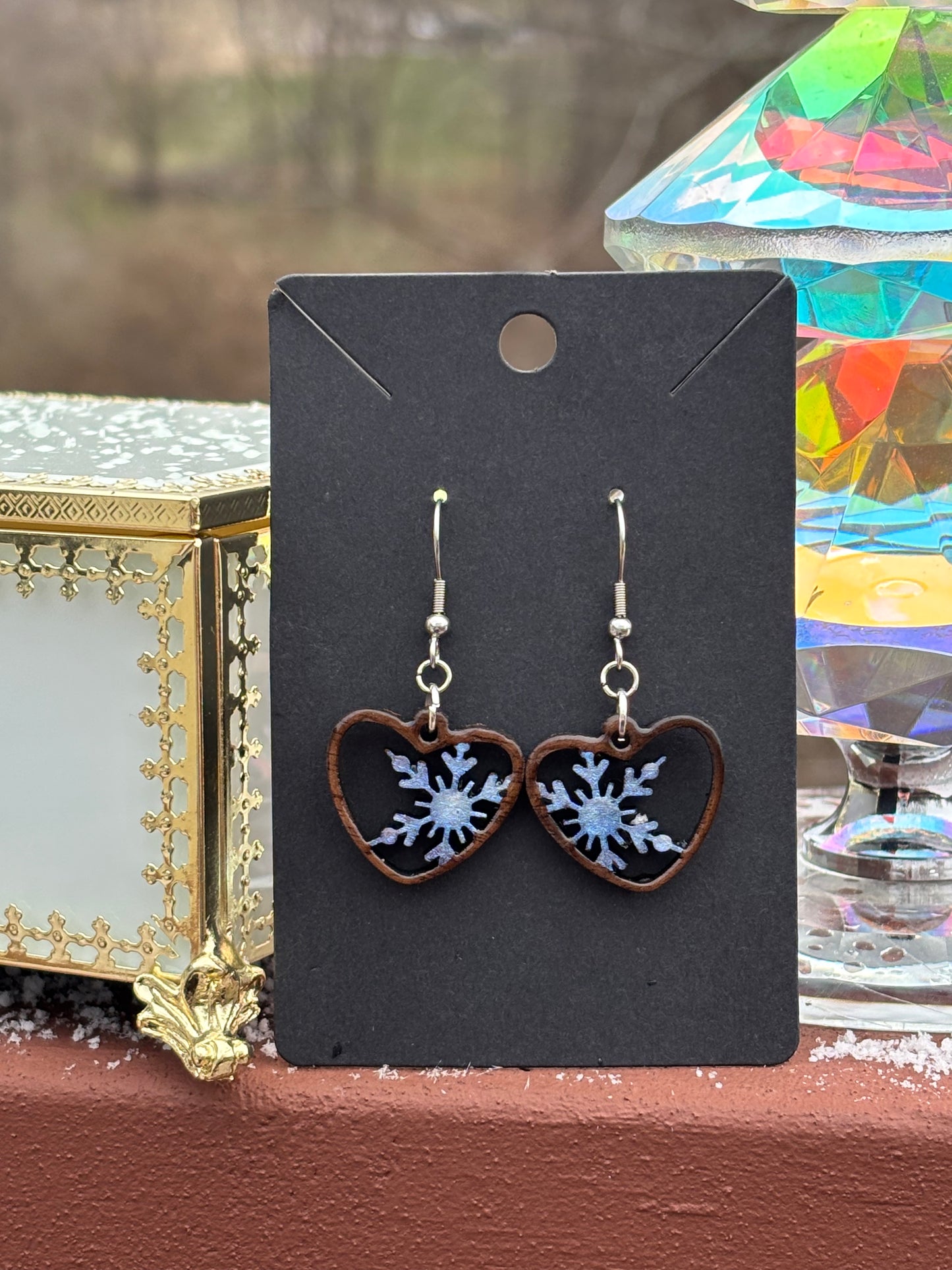 Winter Snowflake Heart Earrings