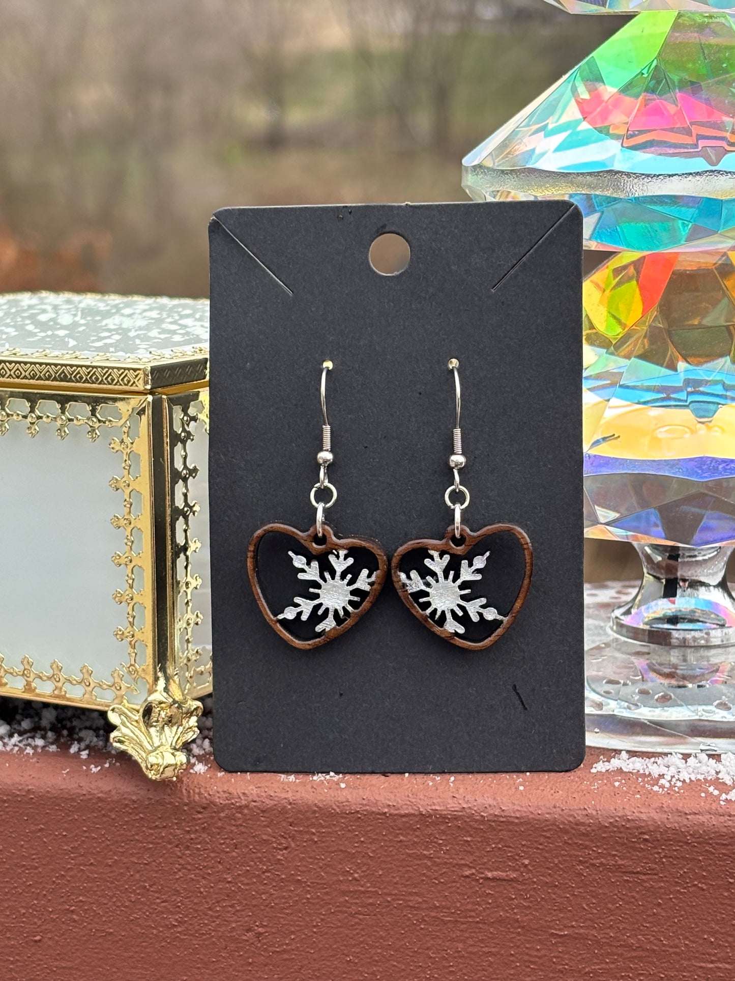 Winter Snowflake Heart Earrings