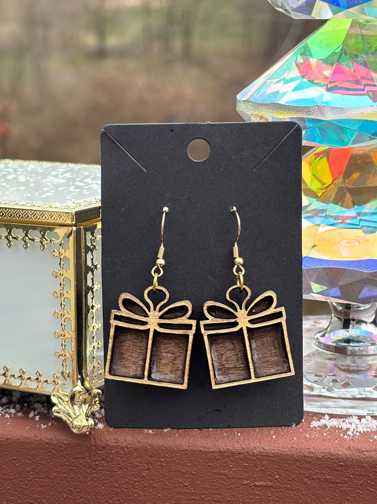 Simple Layered Holiday Present Earrings