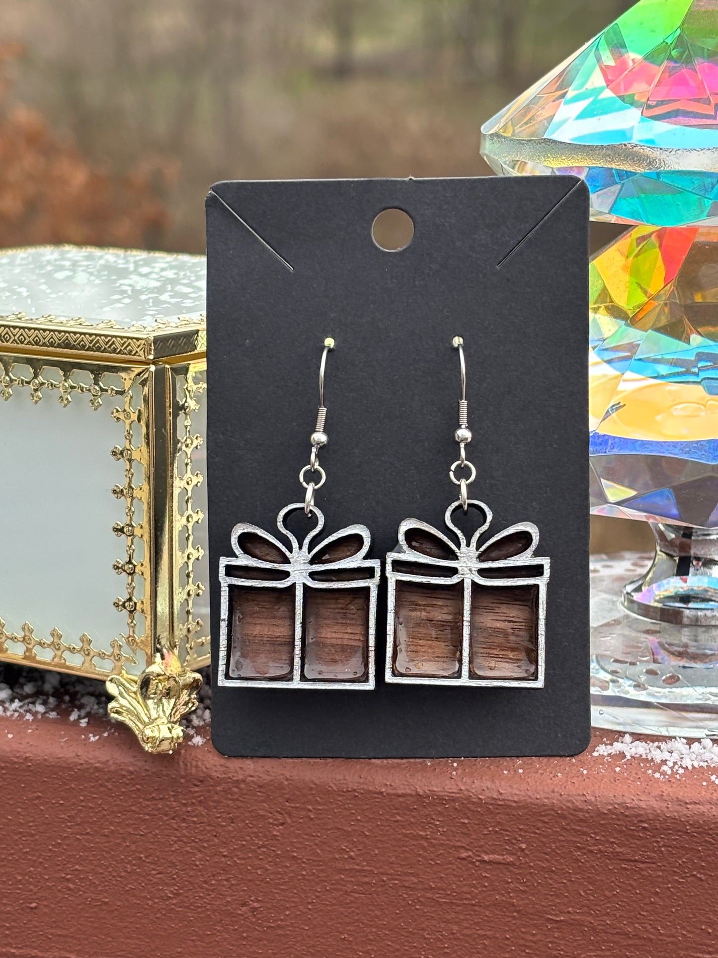 Simple Layered Holiday Present Earrings