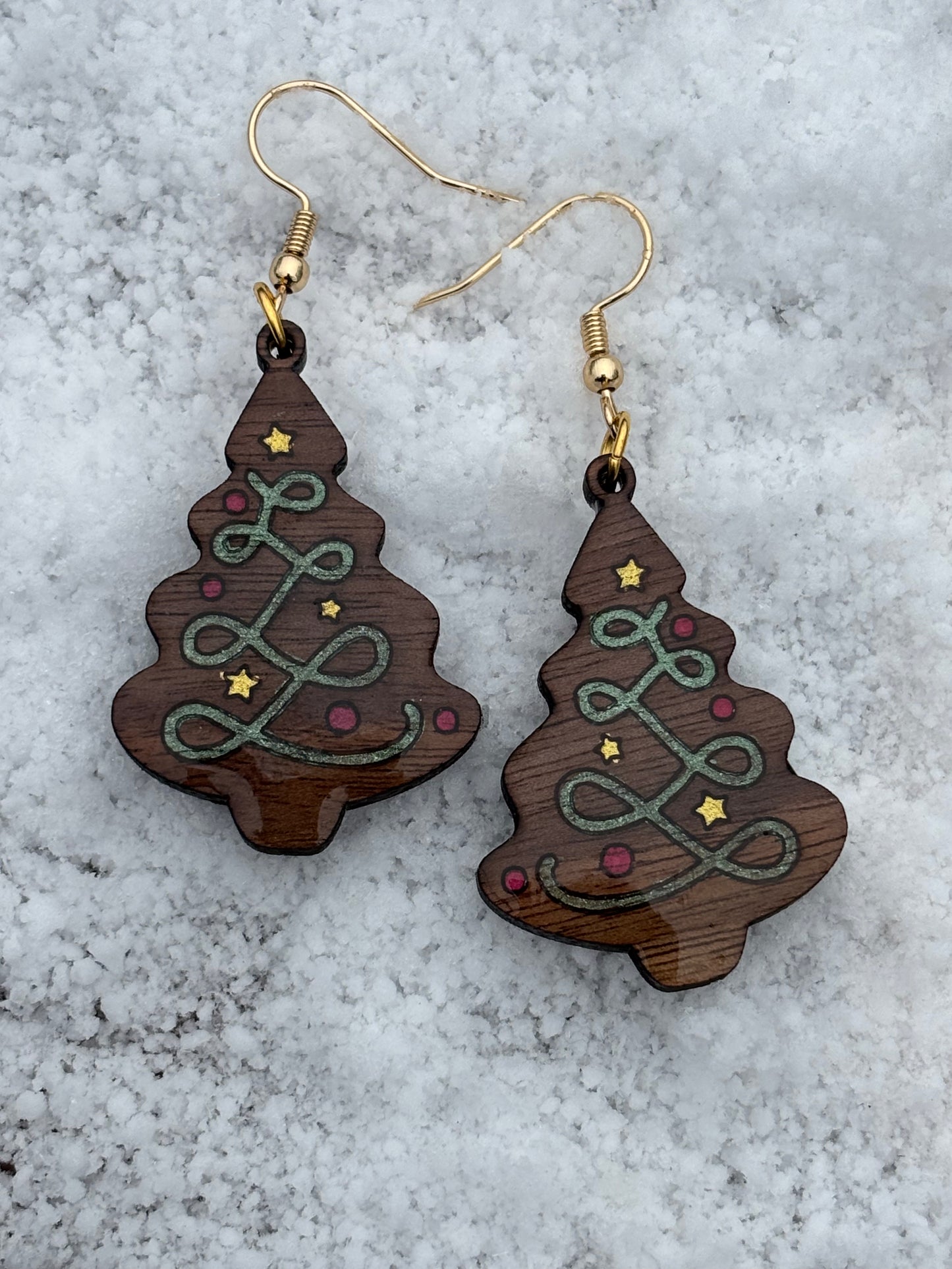Hand Painted Christmas Tree Earrings