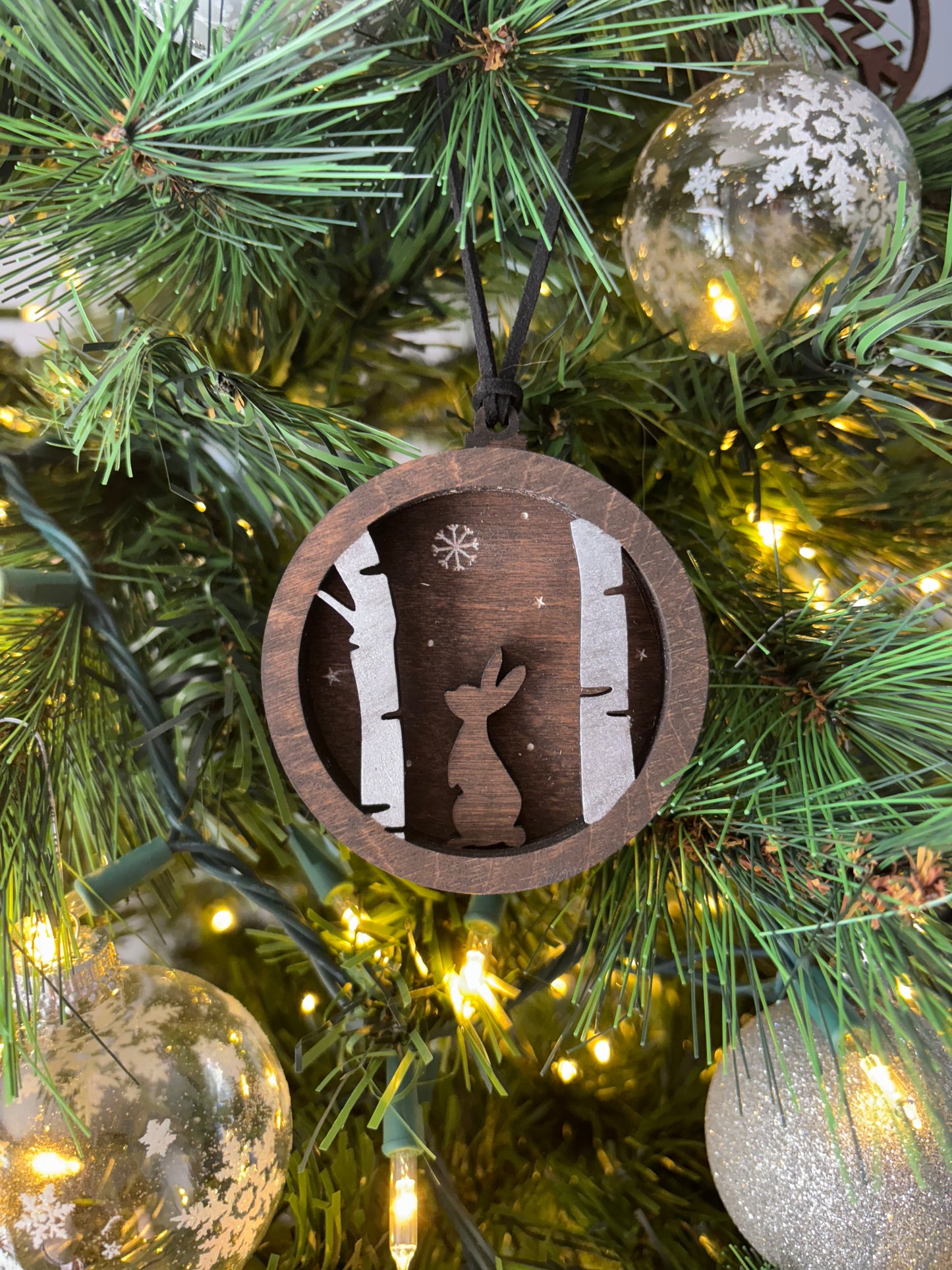 3D Layered Bunny in Silver Tree Forest