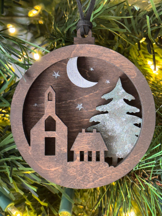 3D Layered Classic Christmas Church Under a Starry Sky