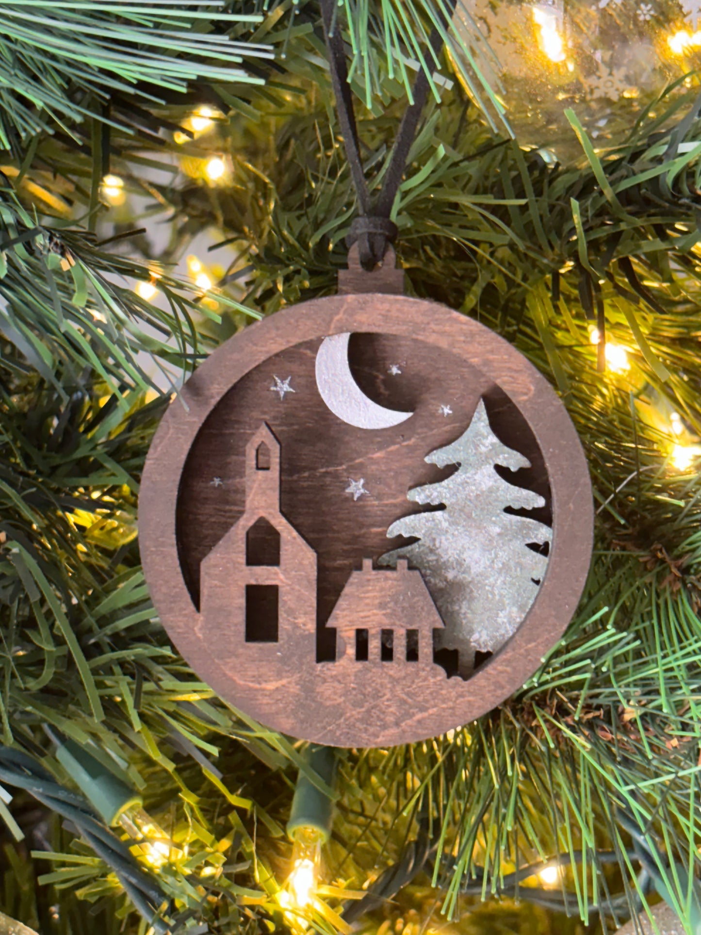 3D Layered Classic Christmas Church Under a Starry Sky