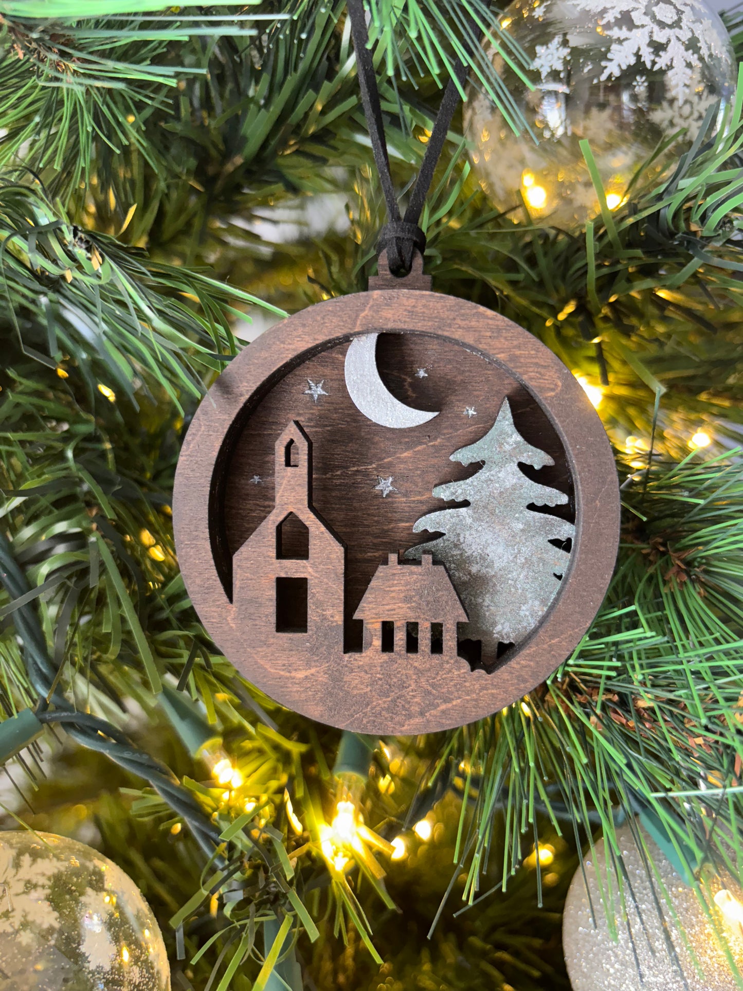 3D Layered Classic Christmas Church Under a Starry Sky