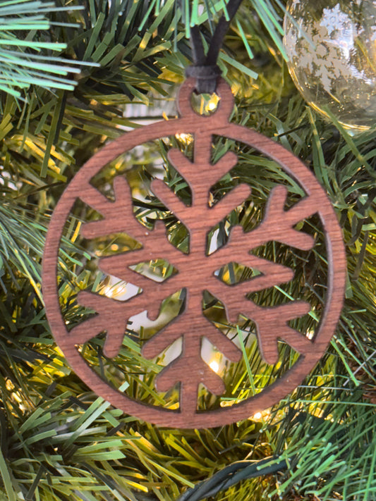 Solid Oak Snowflake Ornament