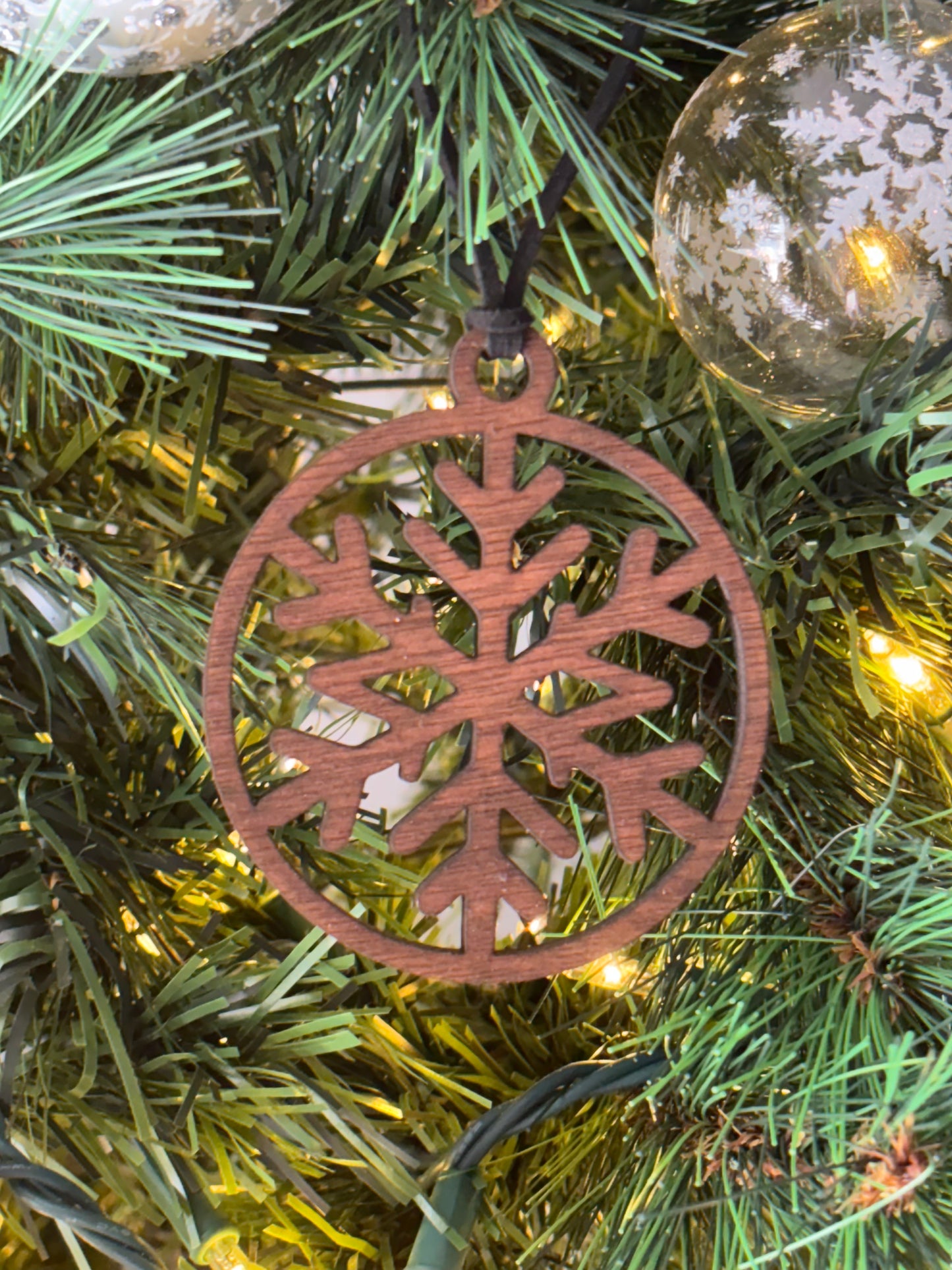 Solid Oak Snowflake Ornament