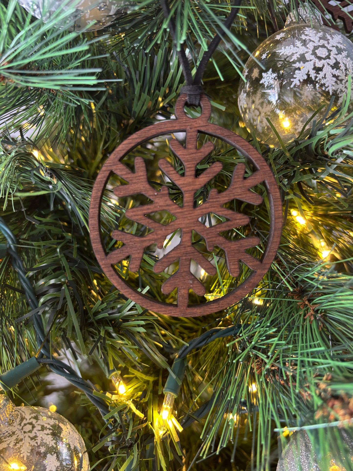 Solid Oak Snowflake Ornament
