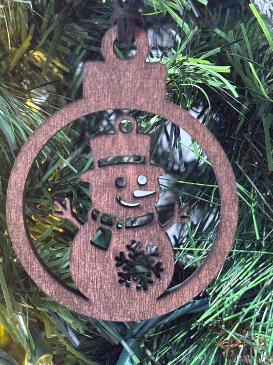 Solid Oak Classic Snowman Ornament