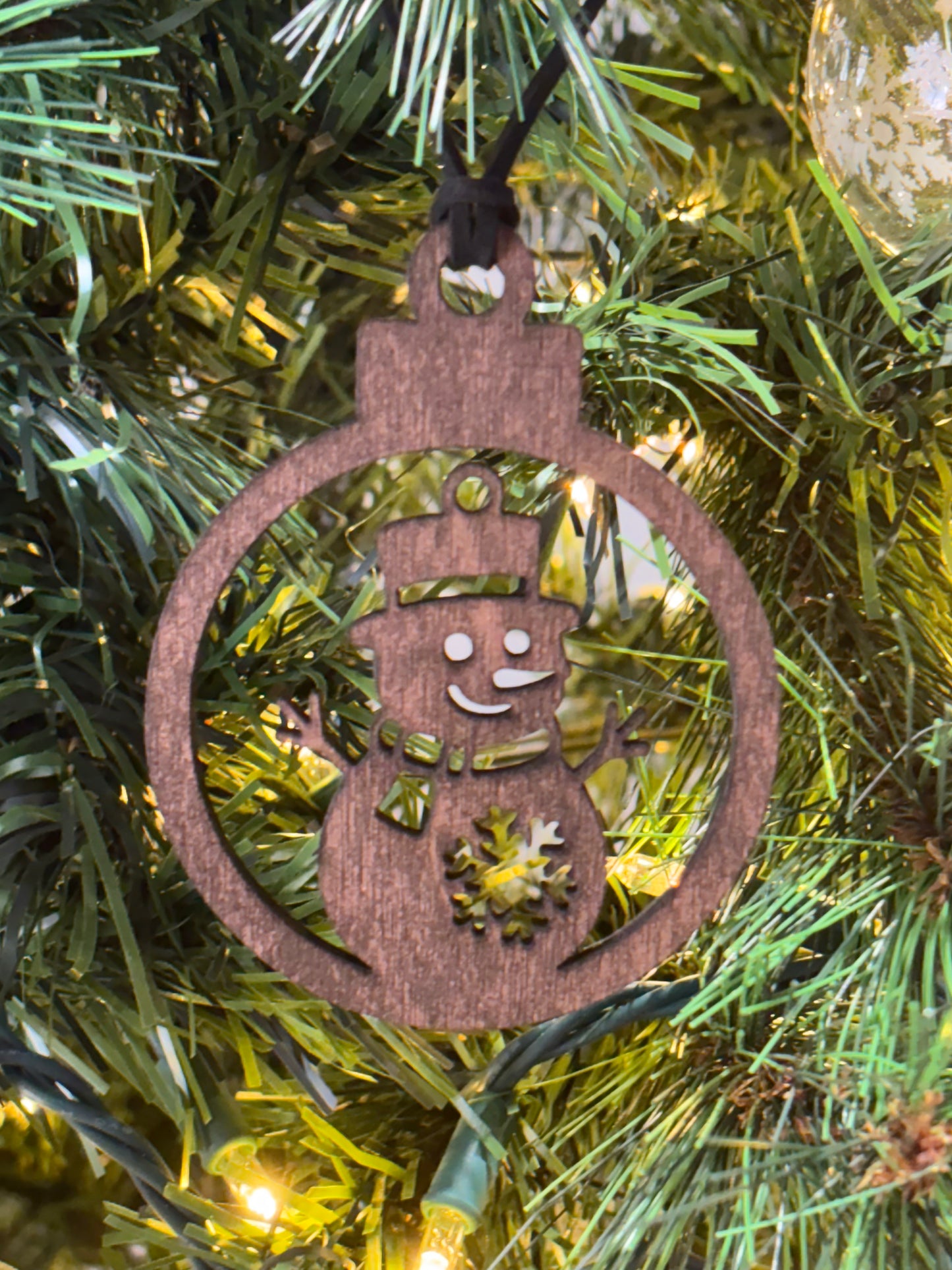 Solid Oak Classic Snowman Ornament
