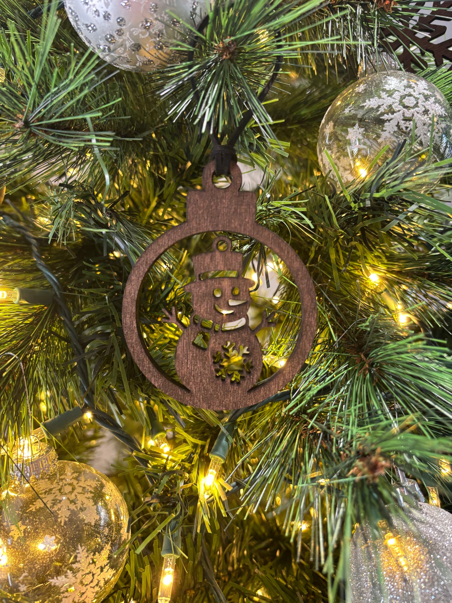 Solid Oak Classic Snowman Ornament