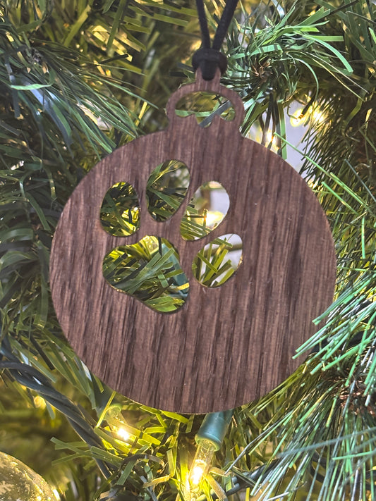 Solid Oak Classic Ornament with a Paw Cutout