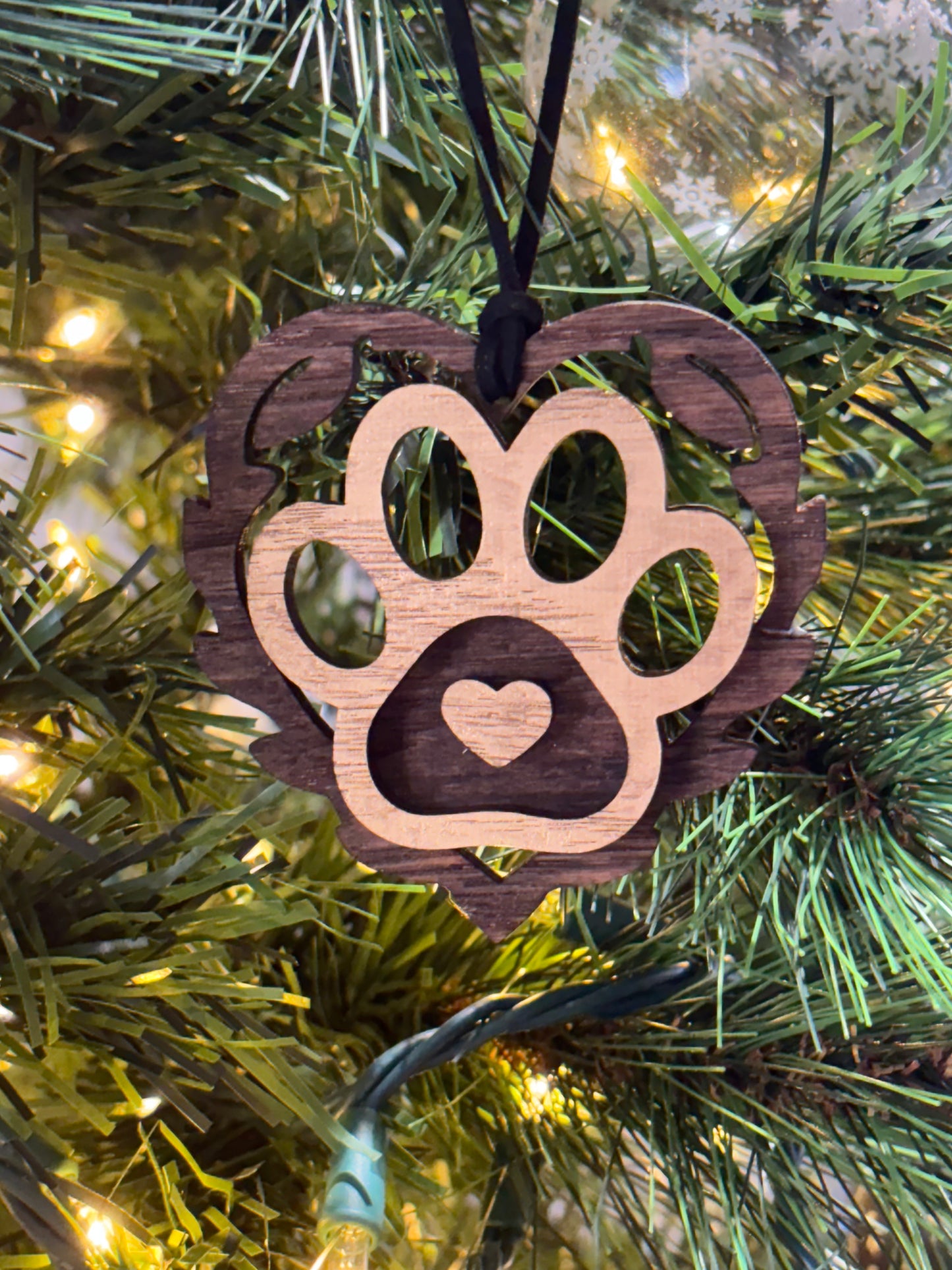 Layered Heart with Paw Print Ornament
