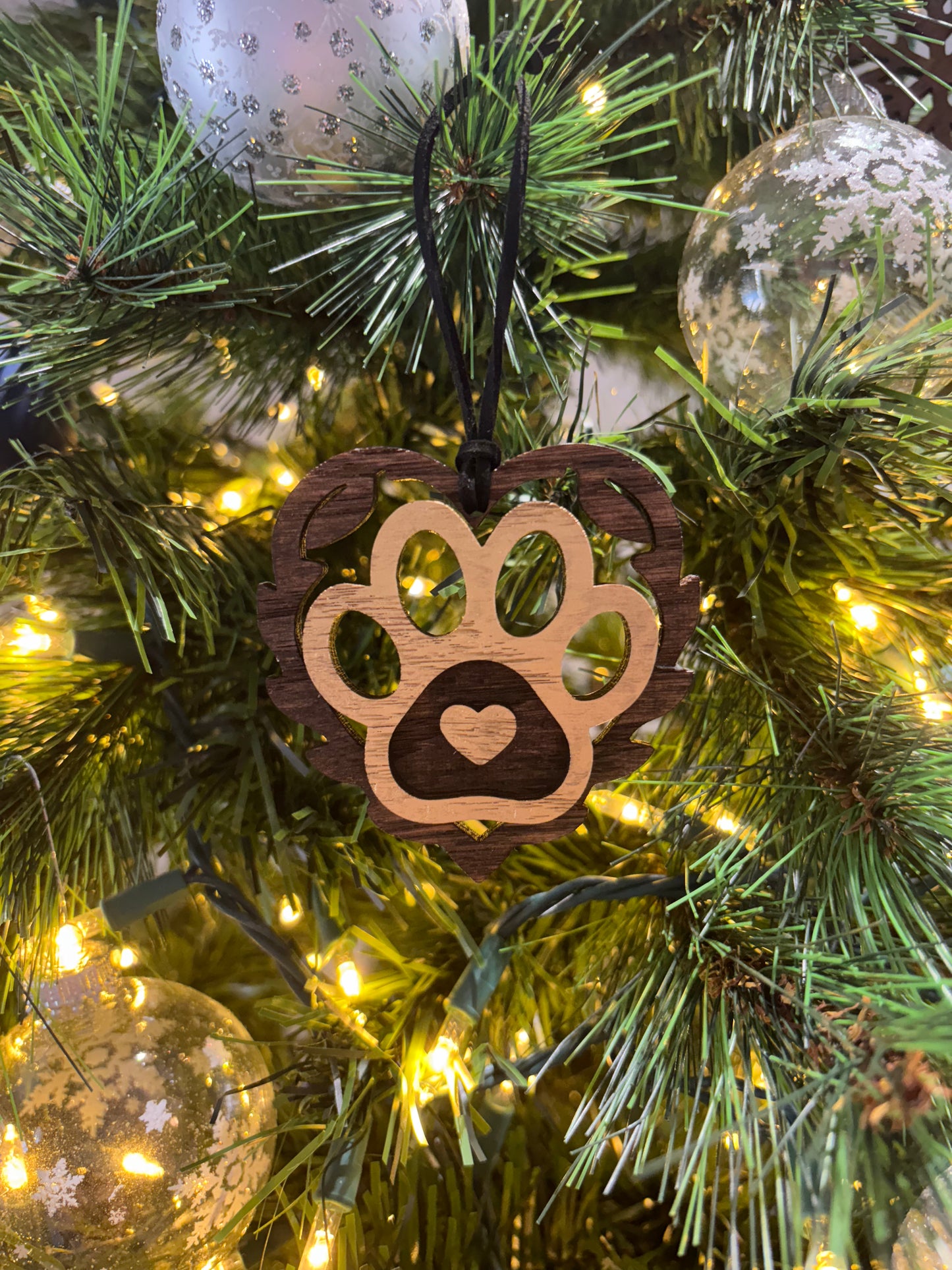 Layered Heart with Paw Print Ornament