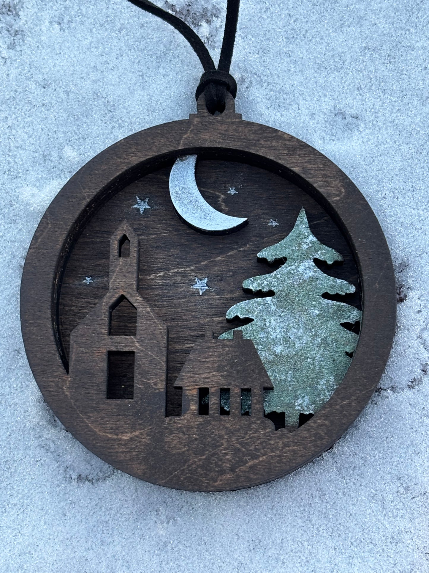 3D Layered Classic Christmas Church Under a Starry Sky