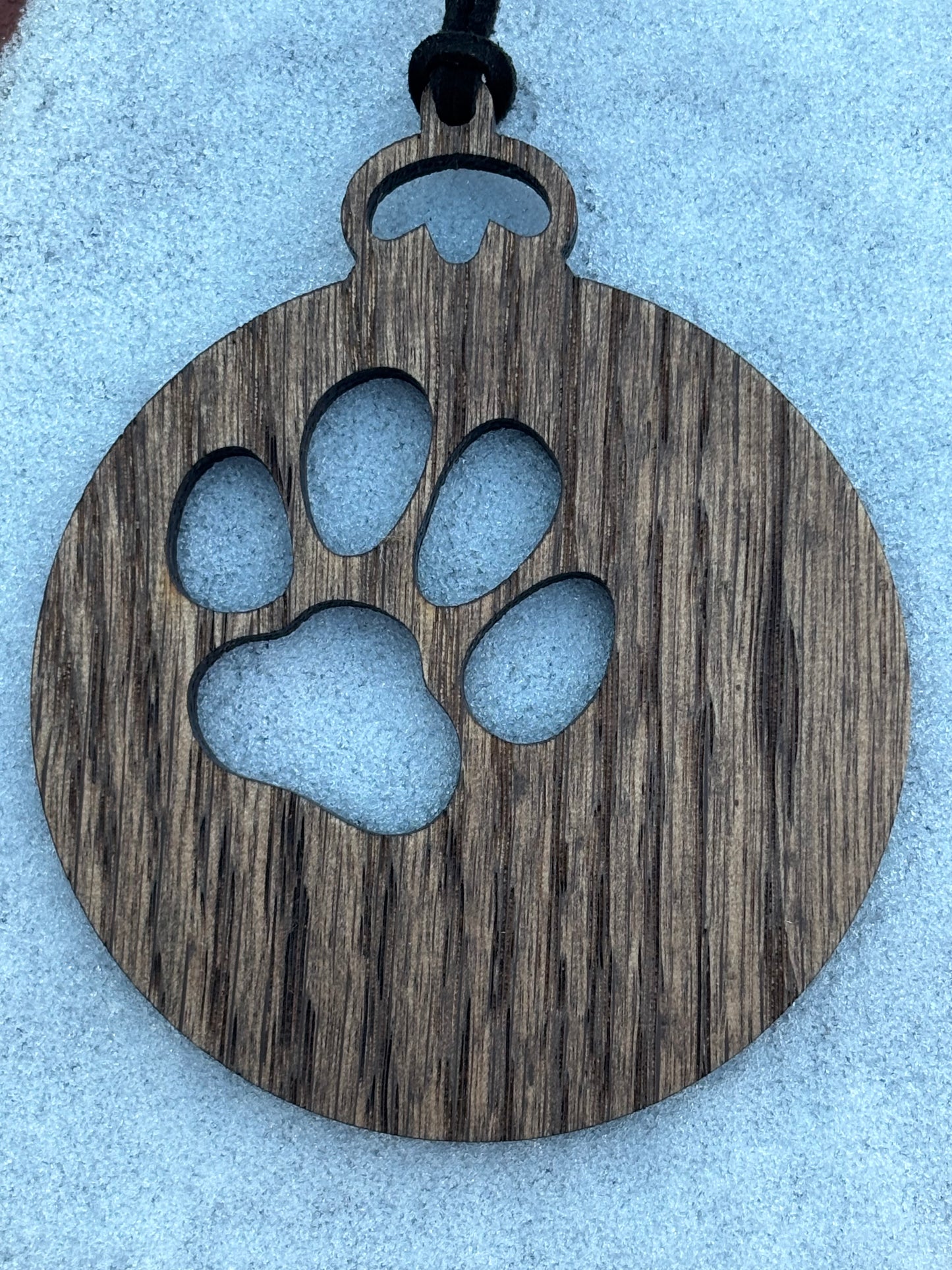 Solid Oak Classic Ornament with a Paw Cutout