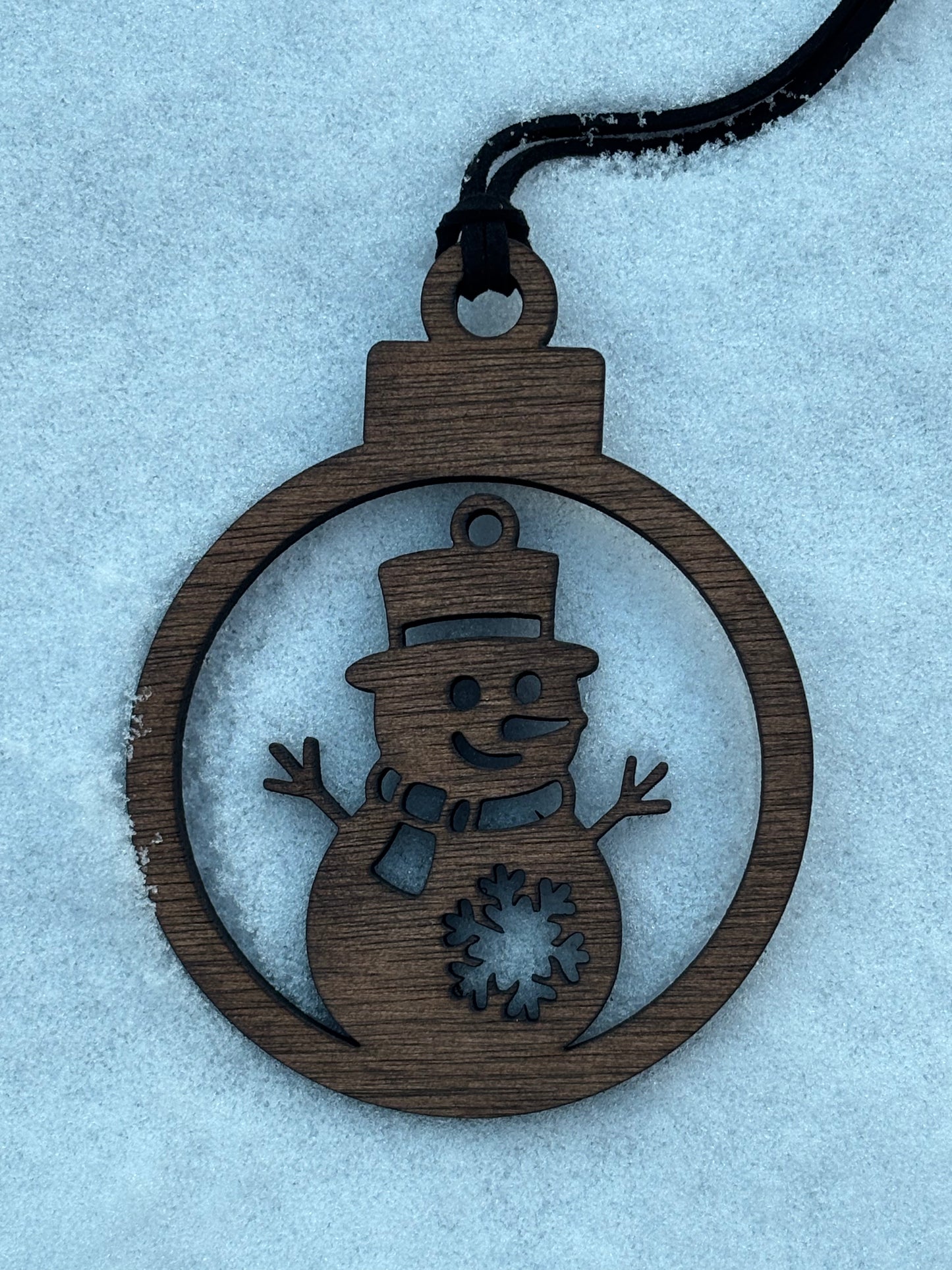 Solid Oak Classic Snowman Ornament