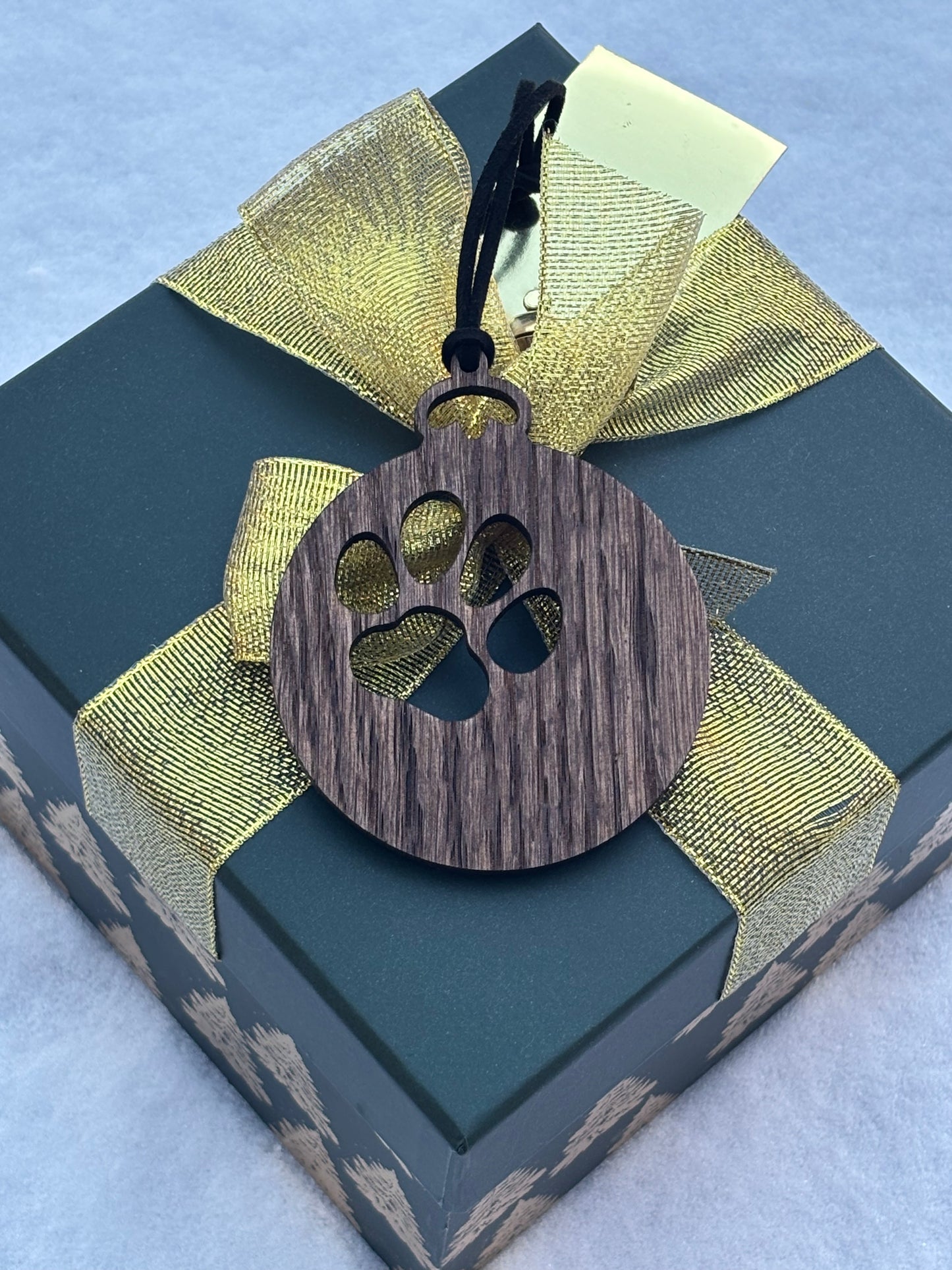 Solid Oak Classic Ornament with a Paw Cutout