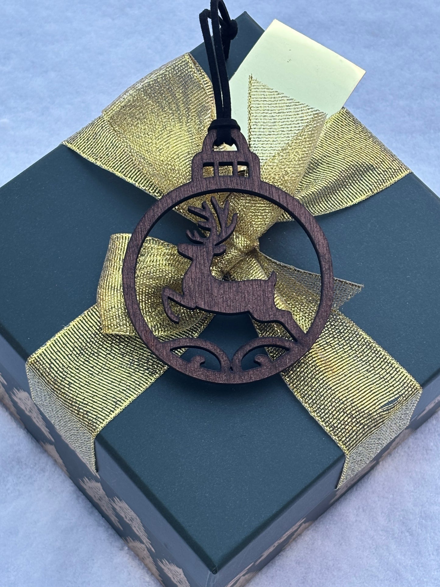 Solid Oak Prancing Deer Ornament