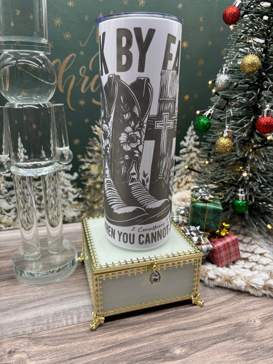 20oz Skinny Engraved Tumbler "Walk by Faith"
