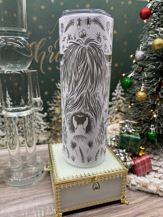 20oz Engraved Skinny Tumbler with Cute Highland Cow