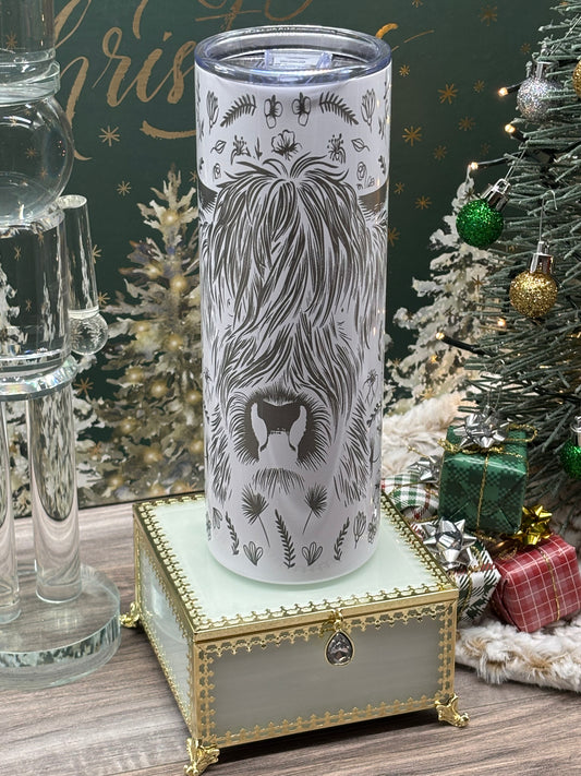 20oz Engraved Skinny Tumbler with Cute Highland Cow