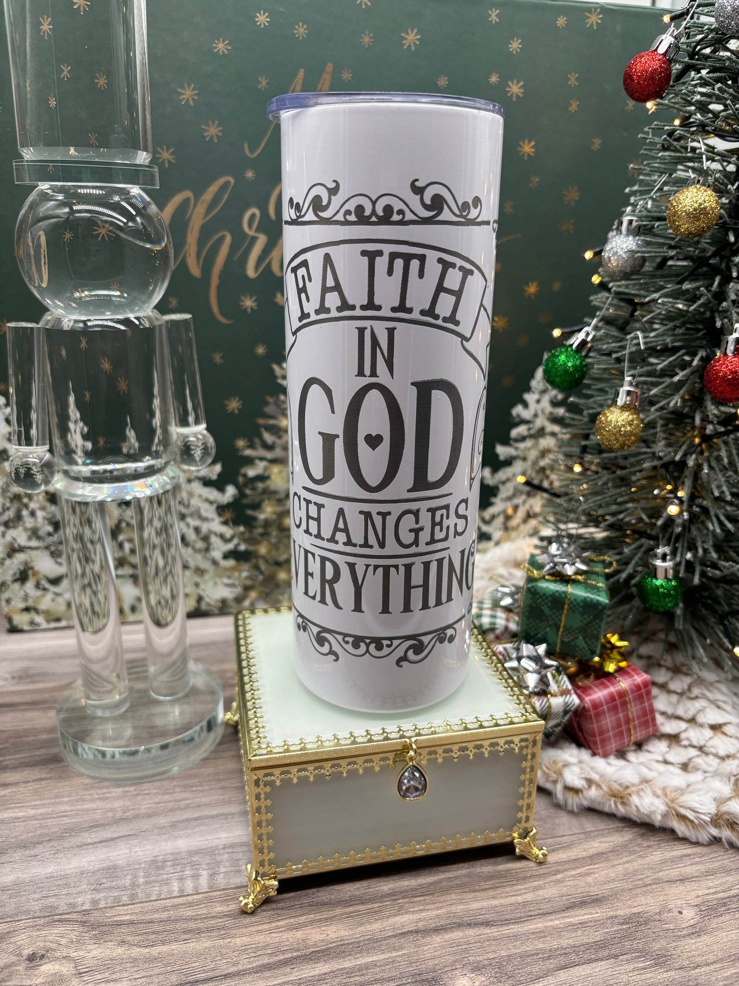 20oz Engraved Skinny Tumbler "Faith in God Changes Everything"