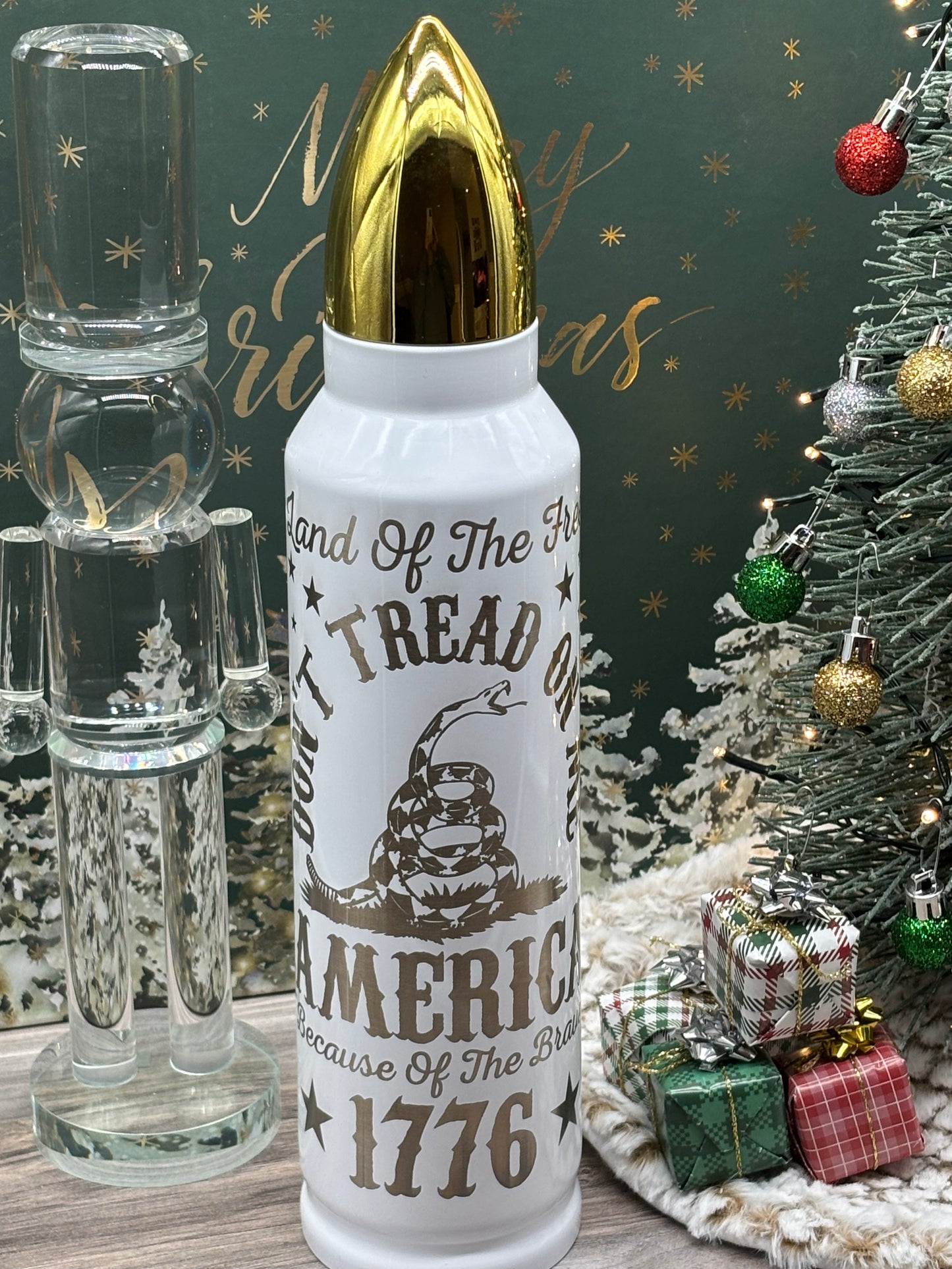 32oz Bullet Shaped Tumbler "Don't Tread on Me"