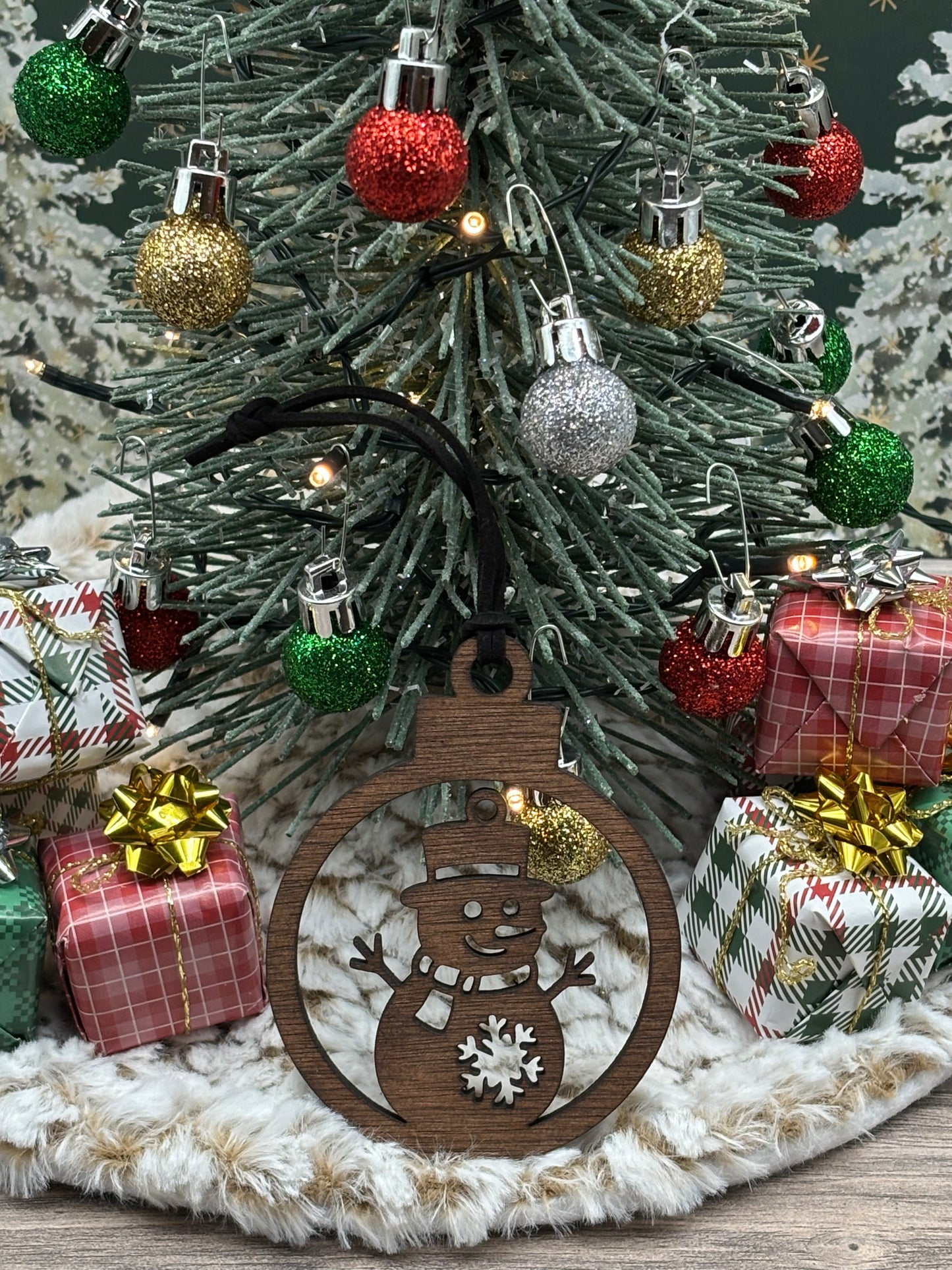 Solid Oak Classic Snowman Ornament
