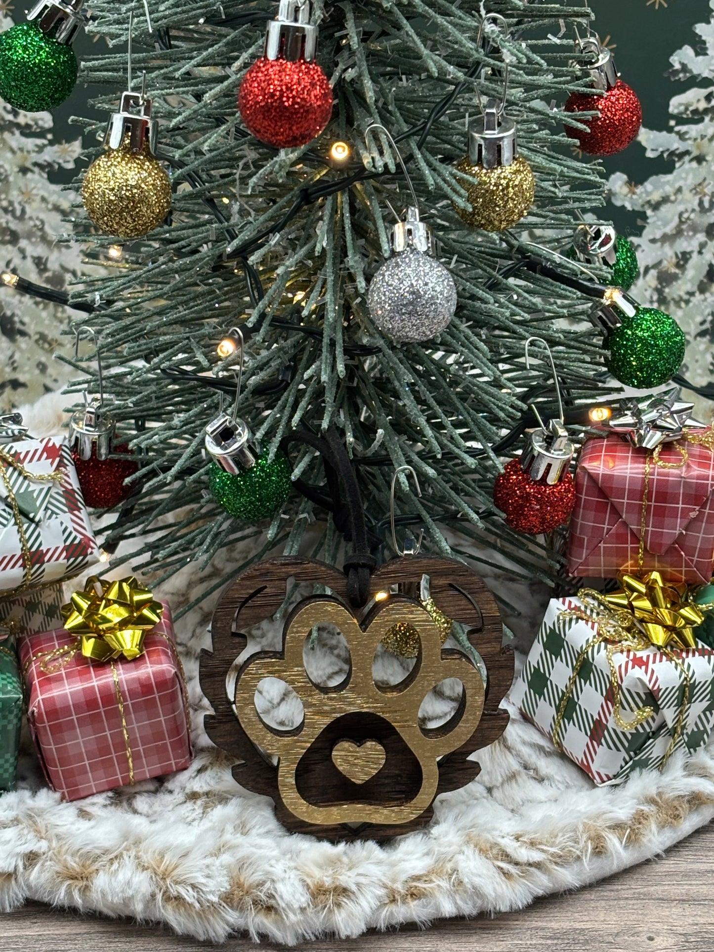 Layered Heart with Paw Print Ornament