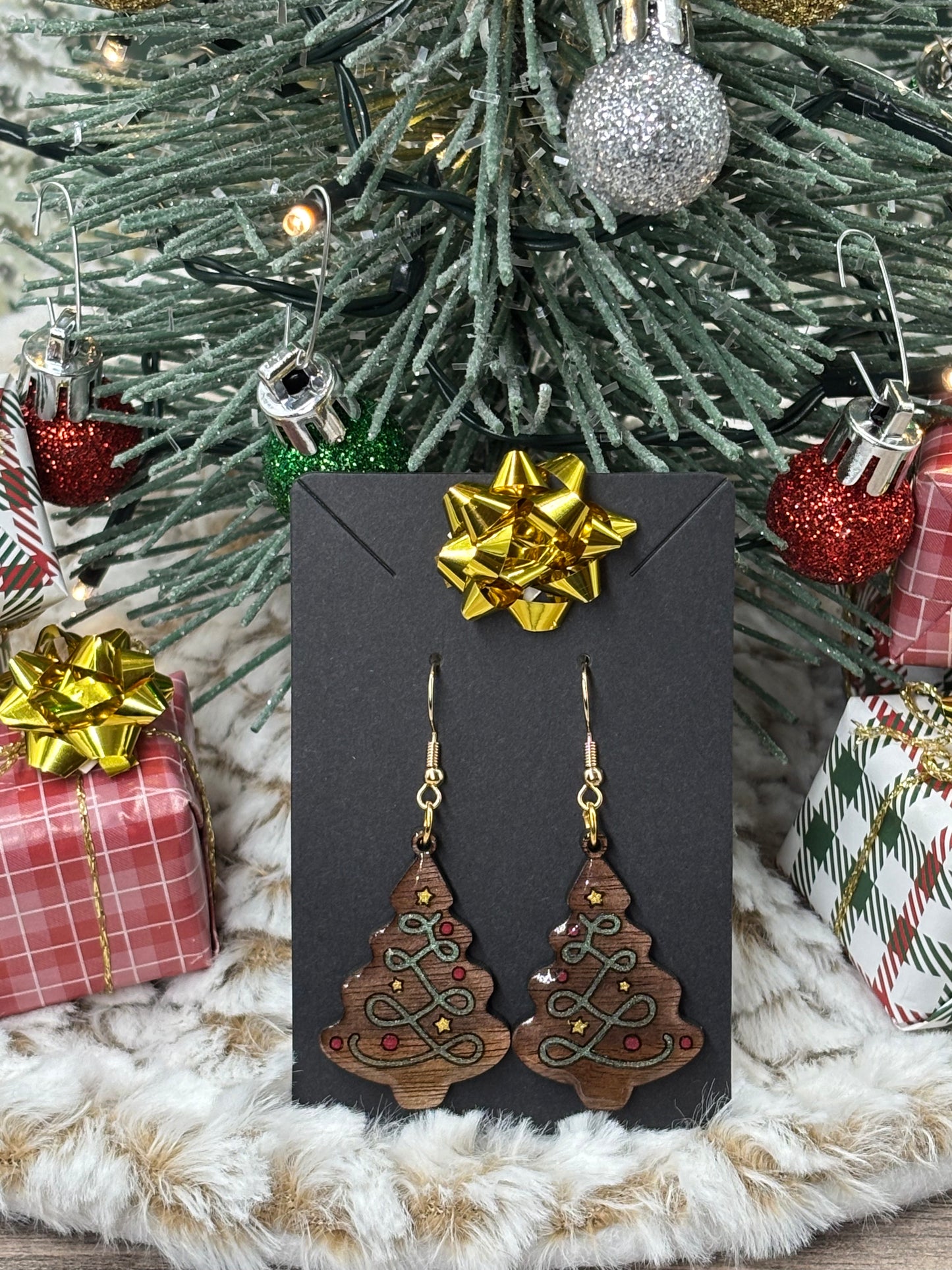 Hand Painted Christmas Tree Earrings