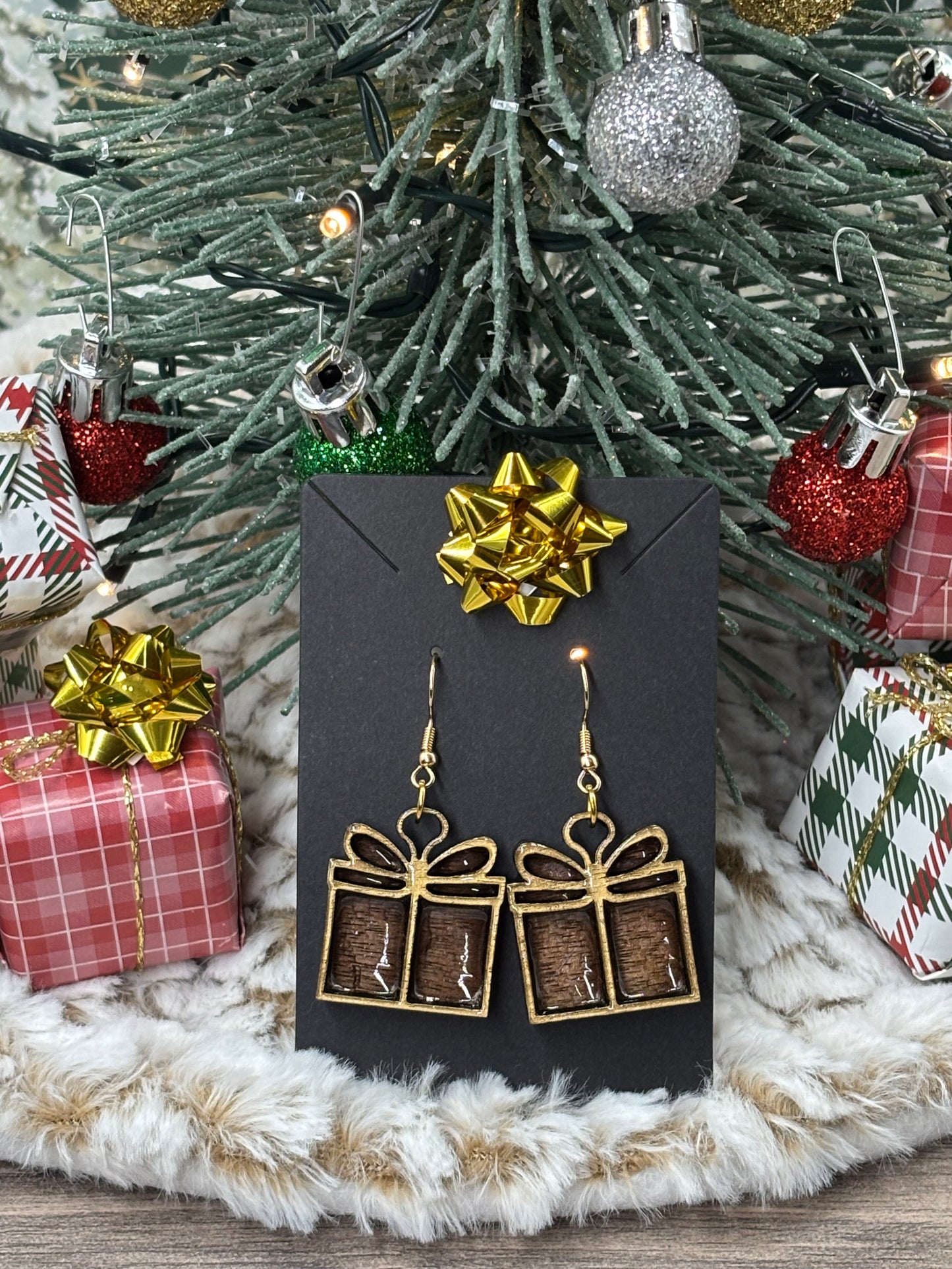 Simple Layered Holiday Present Earrings