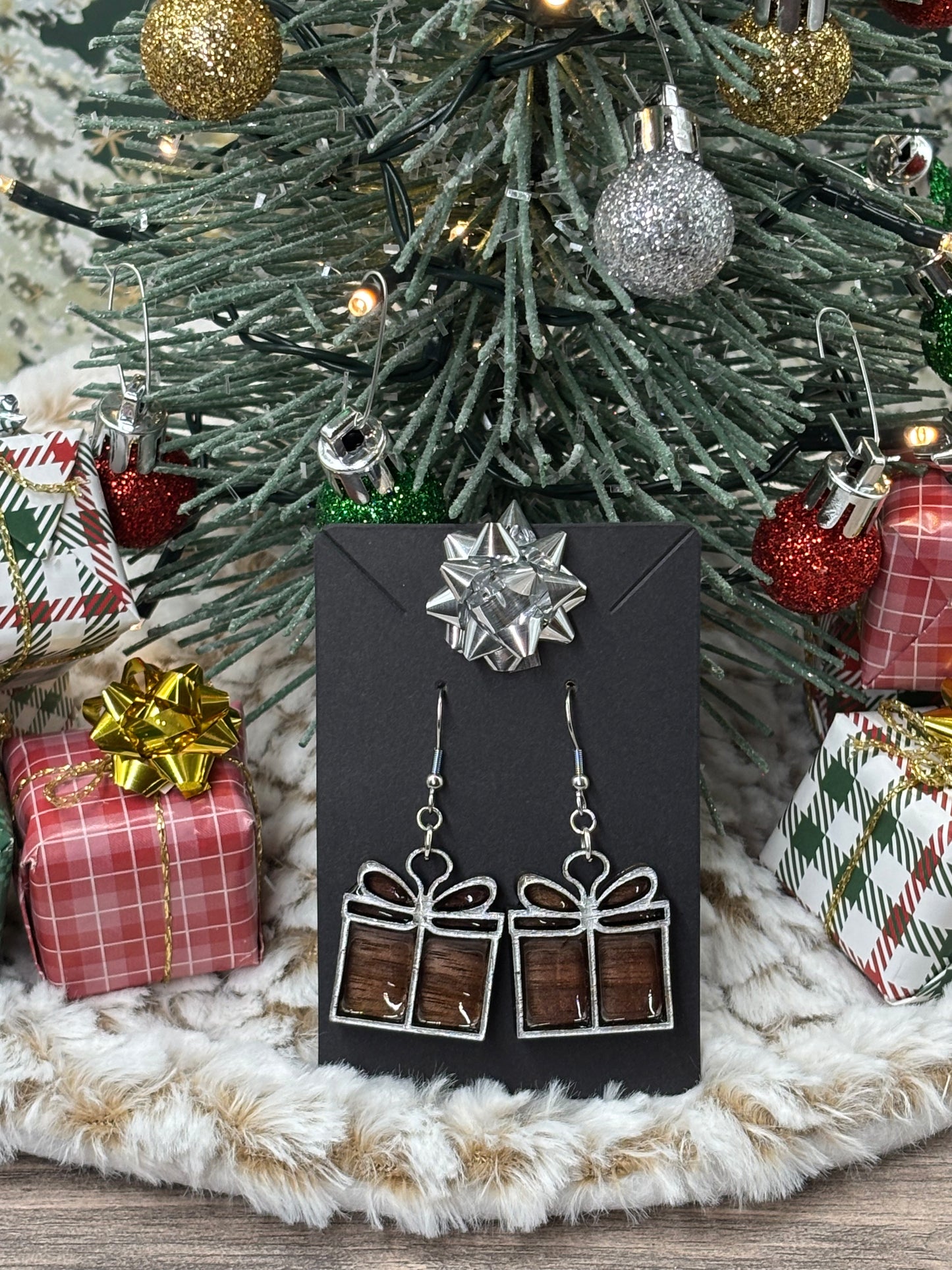 Simple Layered Holiday Present Earrings