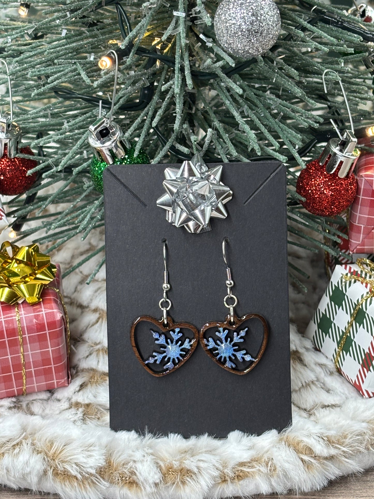 Winter Snowflake Heart Earrings