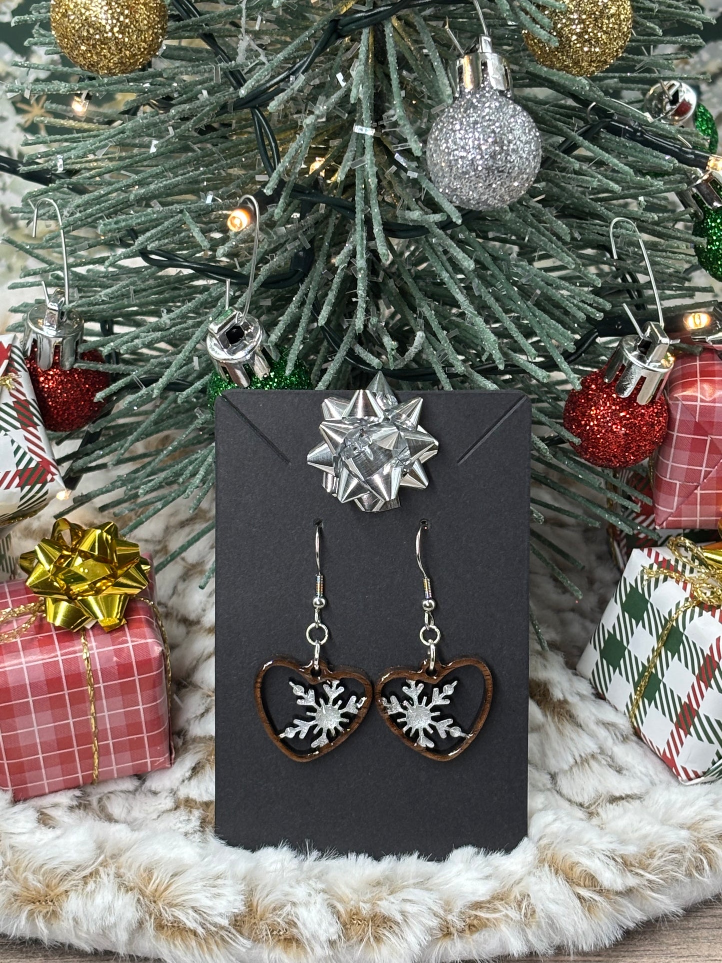 Winter Snowflake Heart Earrings