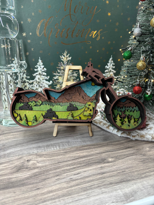 3D layered Motorcycle with Country Backroad Scene